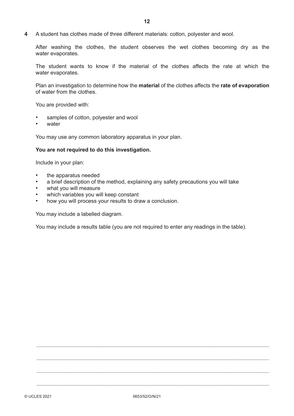 Cambridge IGCSE Science - Combined 0653 2021 Oct/Nov Paper 5 · Variant 2 question paper, page 12 of 16