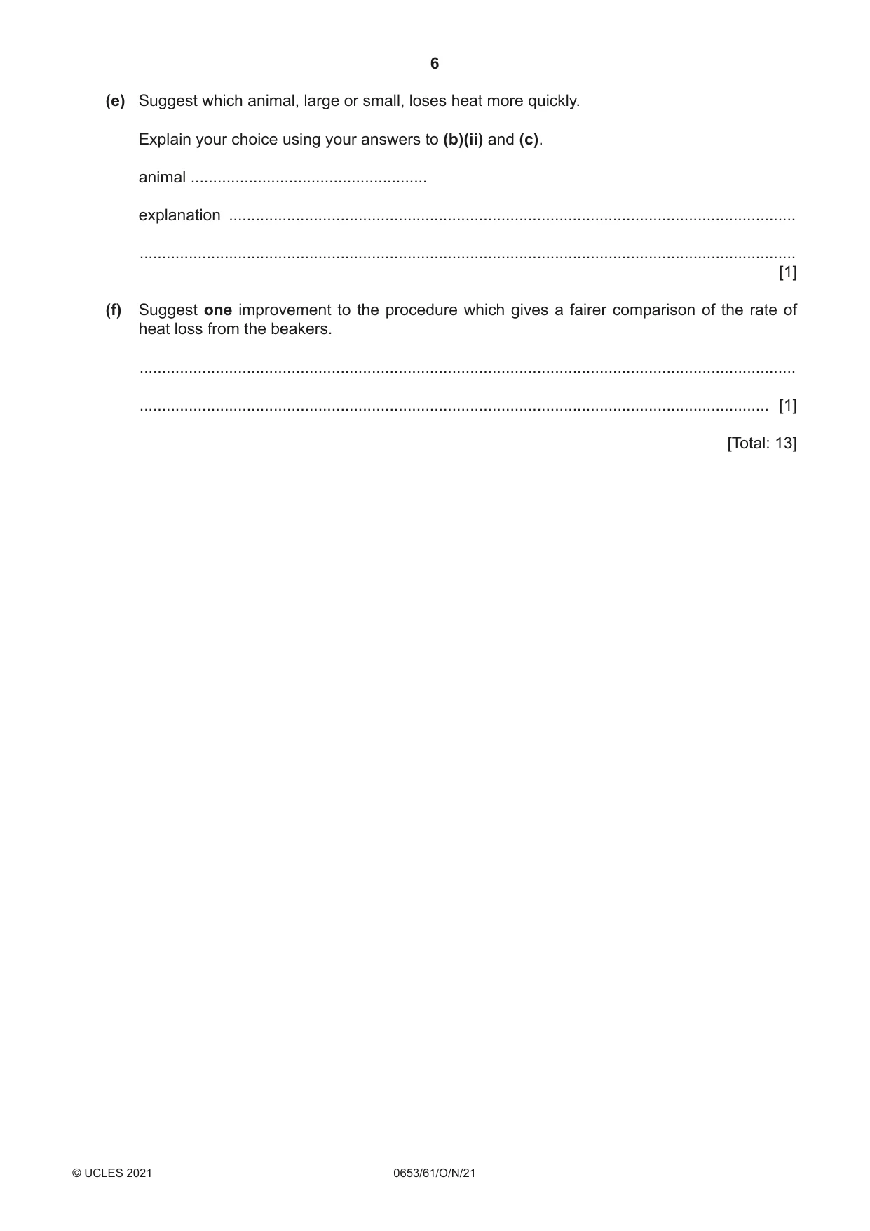 Cambridge IGCSE Science - Combined 0653 2021 Oct/Nov Paper 6 · Variant 1 question paper, page 6 of 20