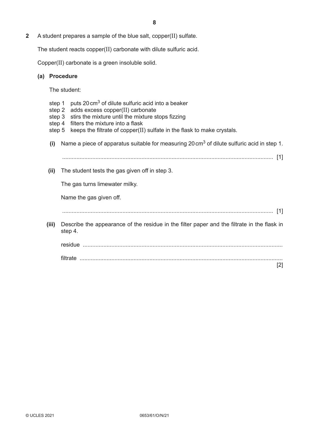 Cambridge IGCSE Science - Combined 0653 2021 Oct/Nov Paper 6 · Variant 1 question paper, page 8 of 20