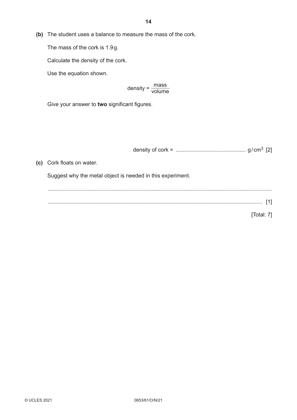 Cambridge IGCSE Science - Combined 0653 2021 Oct/Nov Paper 6 · Variant 1 question paper, page 14 of 20