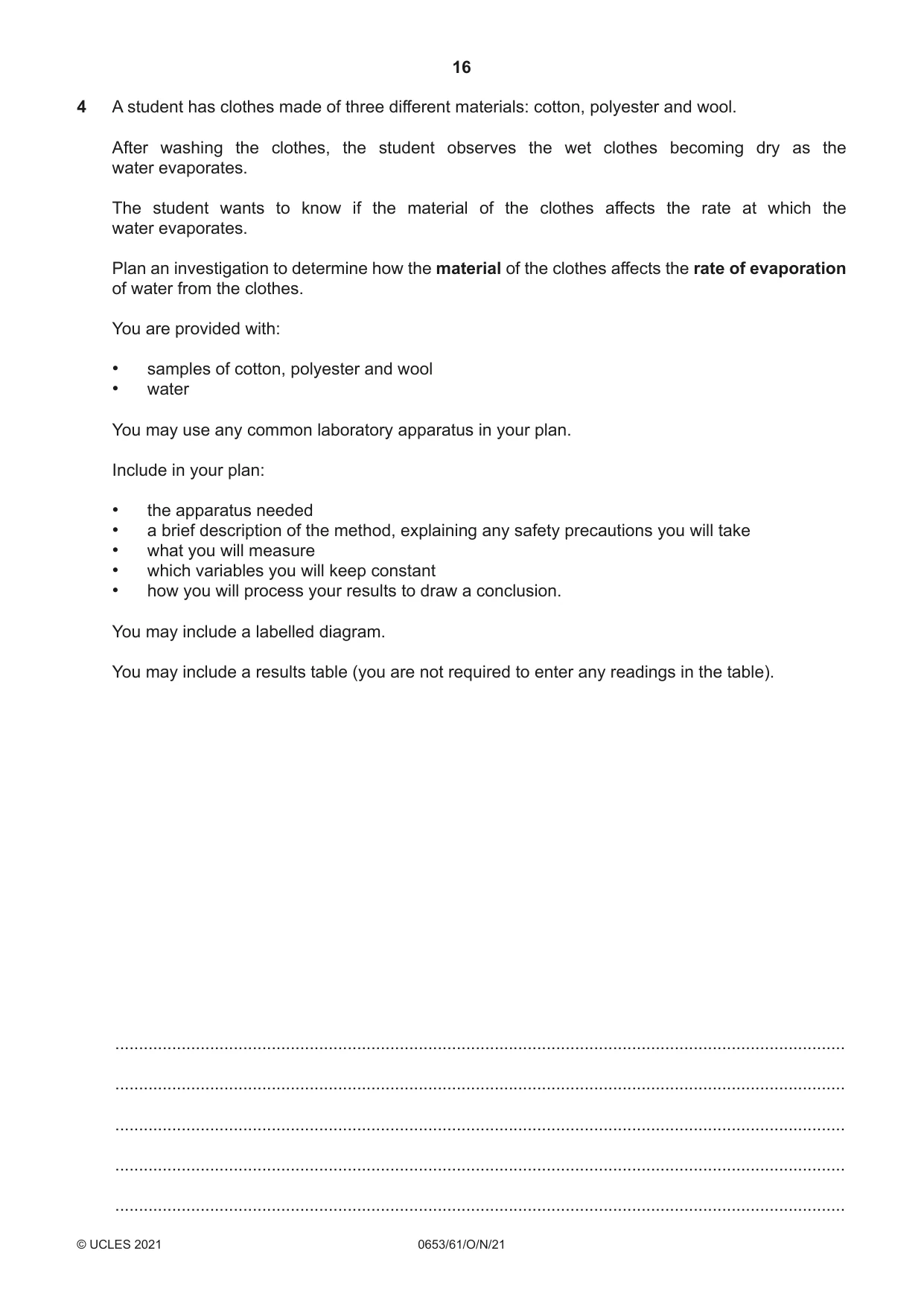 Cambridge IGCSE Science - Combined 0653 2021 Oct/Nov Paper 6 · Variant 1 question paper, page 16 of 20