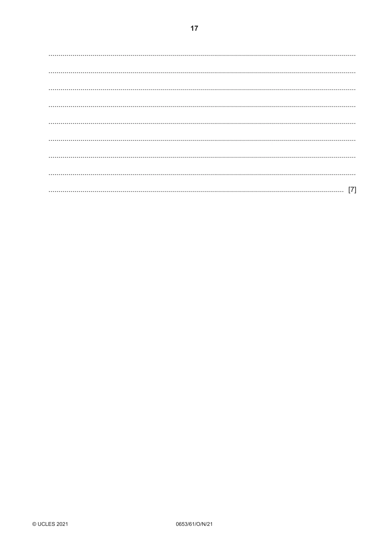 Cambridge IGCSE Science - Combined 0653 2021 Oct/Nov Paper 6 · Variant 1 question paper, page 17 of 20