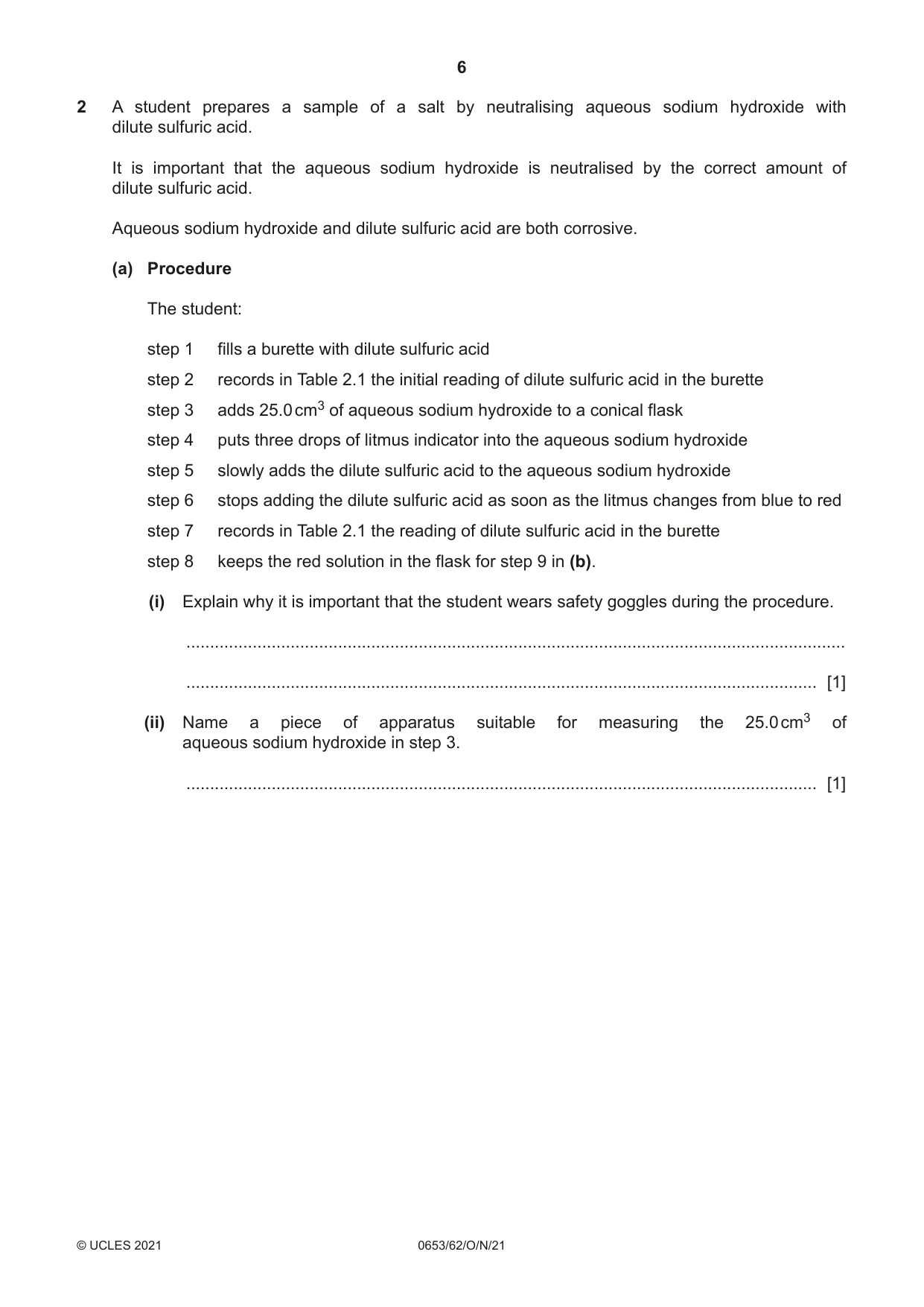 Cambridge IGCSE Science - Combined 0653 2021 Oct/Nov Paper 6 · Variant 2 question paper, page 6 of 16