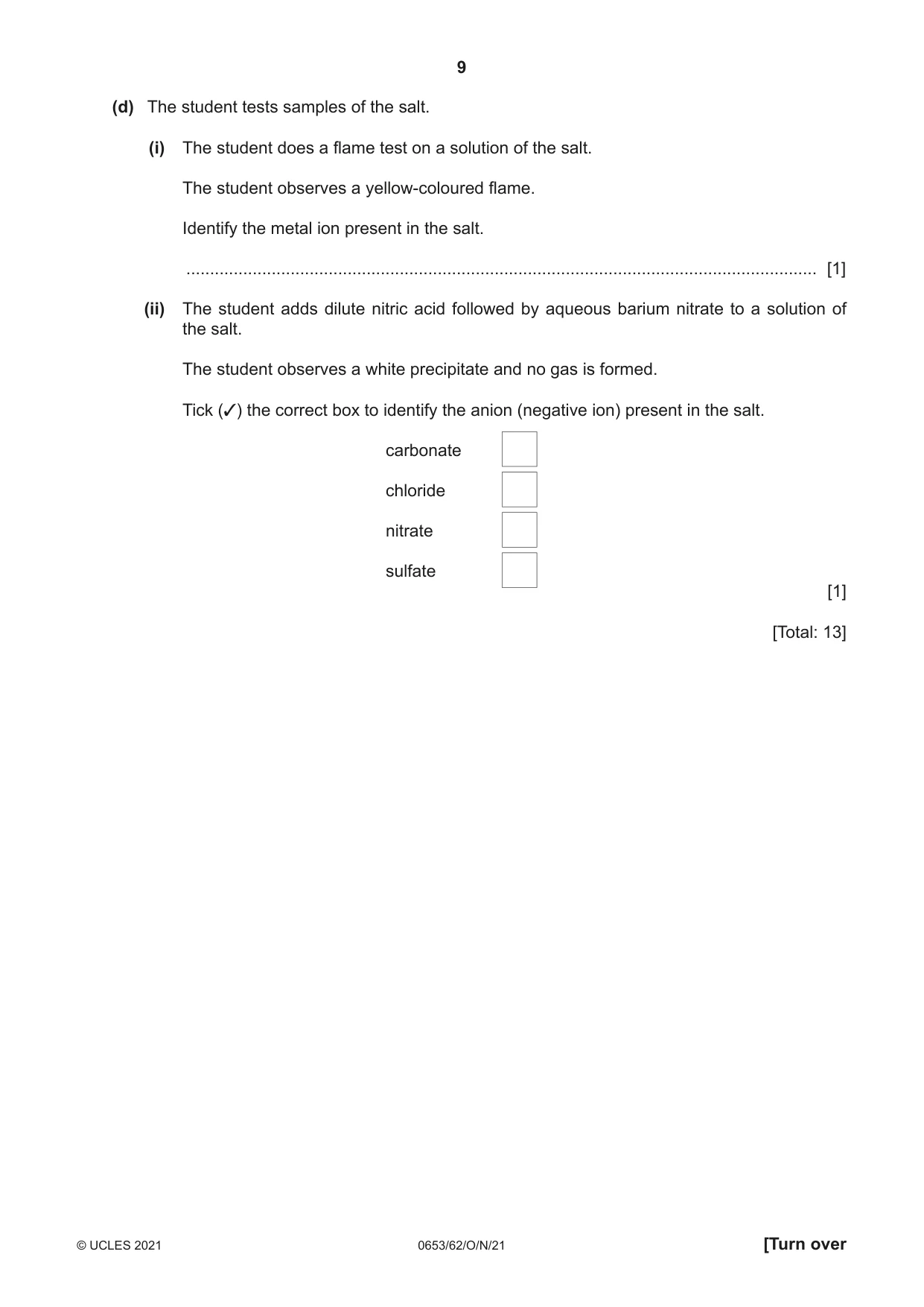 Cambridge IGCSE Science - Combined 0653 2021 Oct/Nov Paper 6 · Variant 2 question paper, page 9 of 16