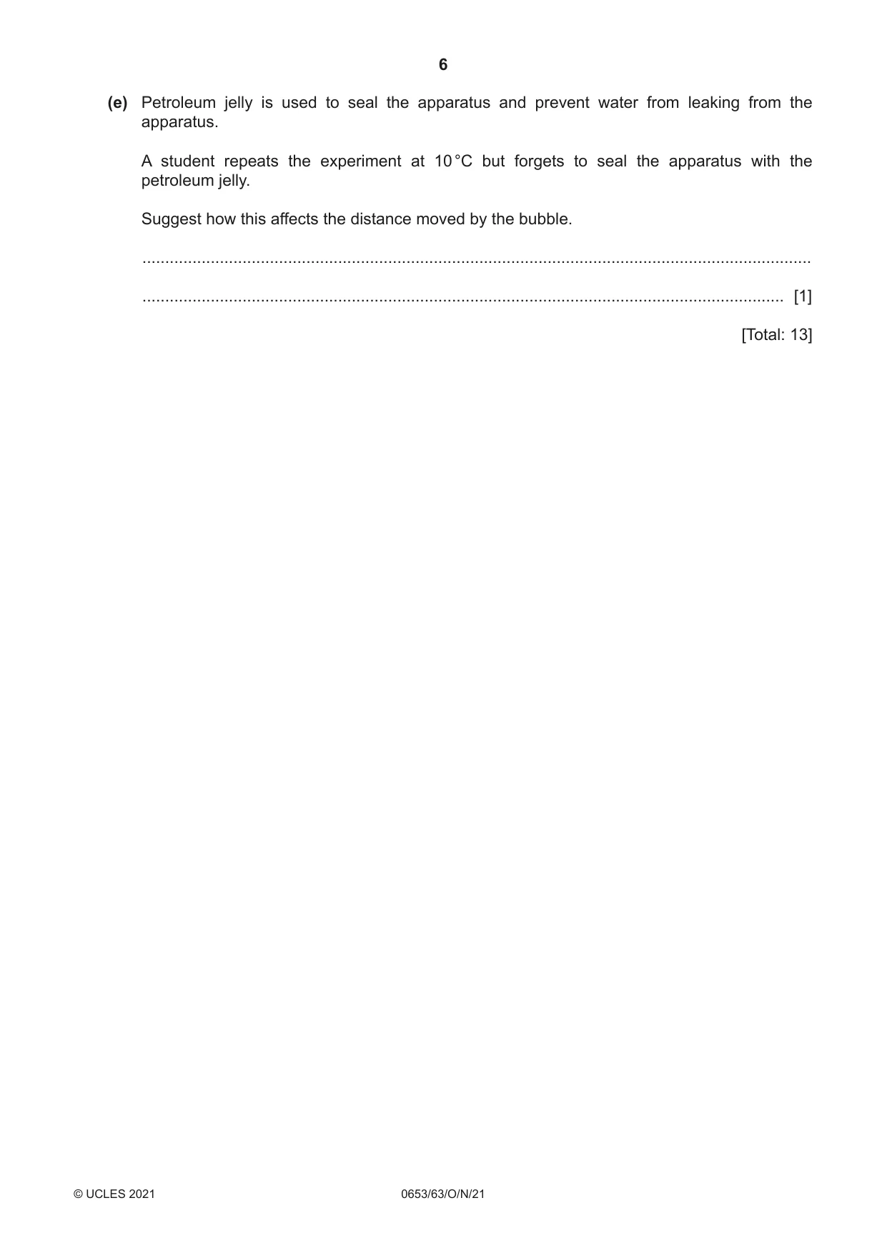 Cambridge IGCSE Science - Combined 0653 2021 Oct/Nov Paper 6 · Variant 3 question paper, page 6 of 16