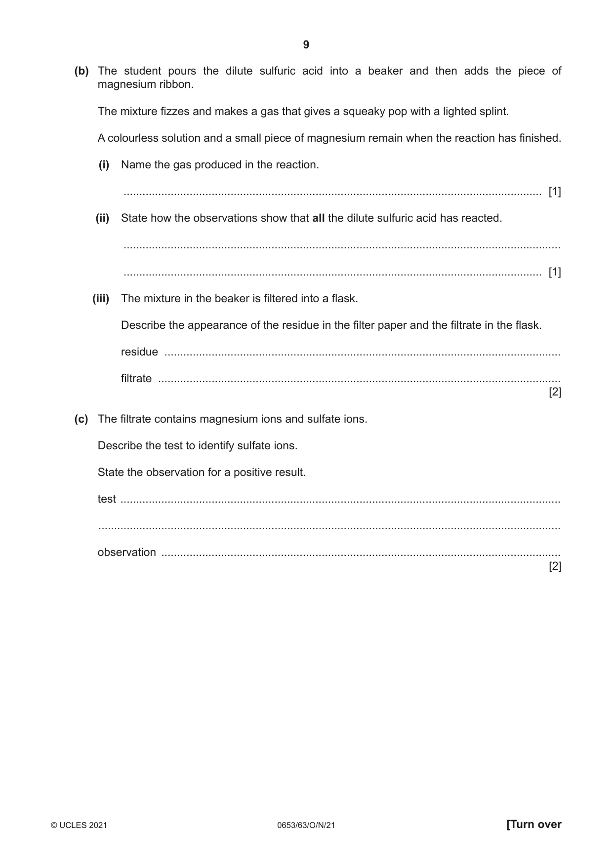 Cambridge IGCSE Science - Combined 0653 2021 Oct/Nov Paper 6 · Variant 3 question paper, page 9 of 16