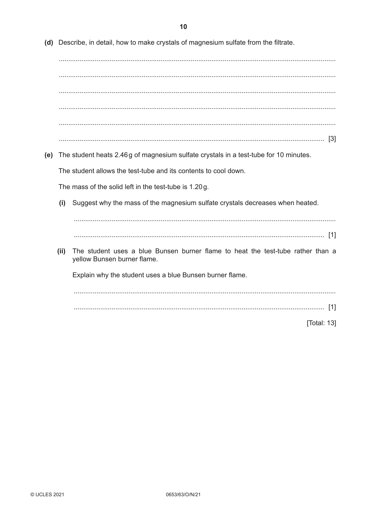 Cambridge IGCSE Science - Combined 0653 2021 Oct/Nov Paper 6 · Variant 3 question paper, page 10 of 16
