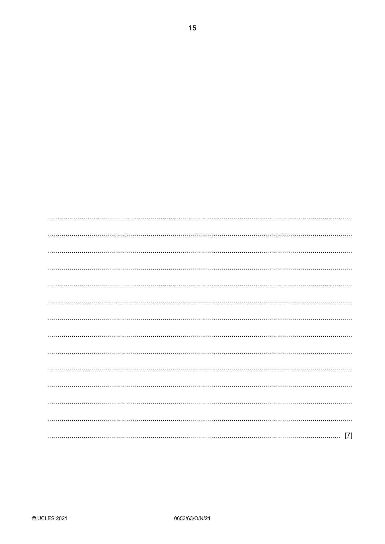 Cambridge IGCSE Science - Combined 0653 2021 Oct/Nov Paper 6 · Variant 3 question paper, page 15 of 16
