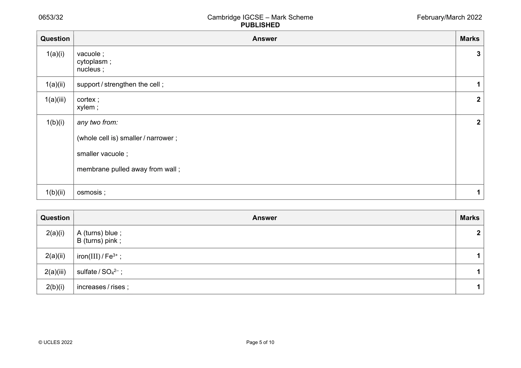 Mark scheme, page 5 of 10