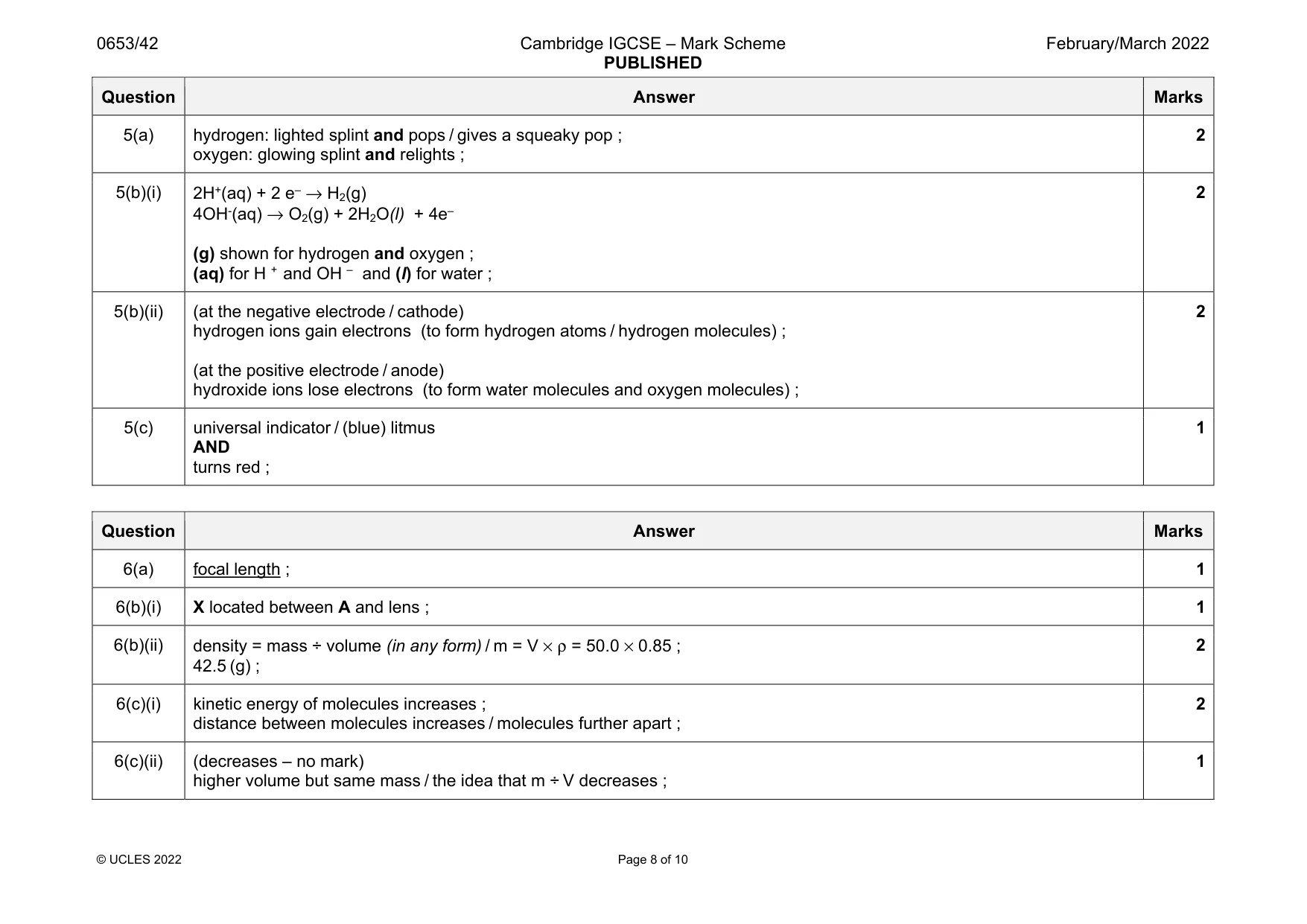 Mark scheme, page 8 of 10