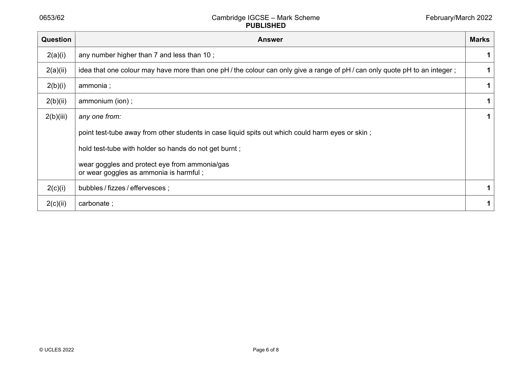 Mark scheme, page 6 of 8
