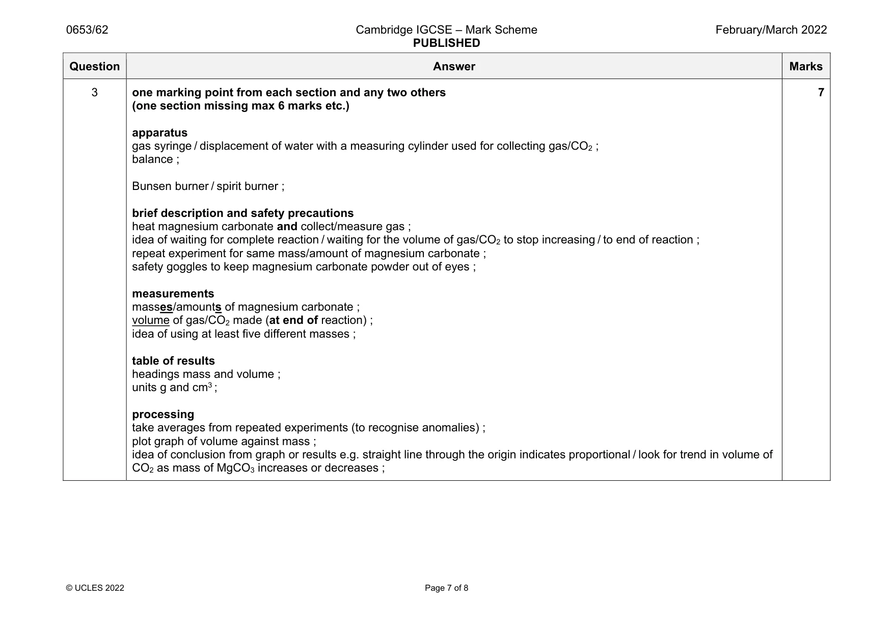 Mark scheme, page 7 of 8