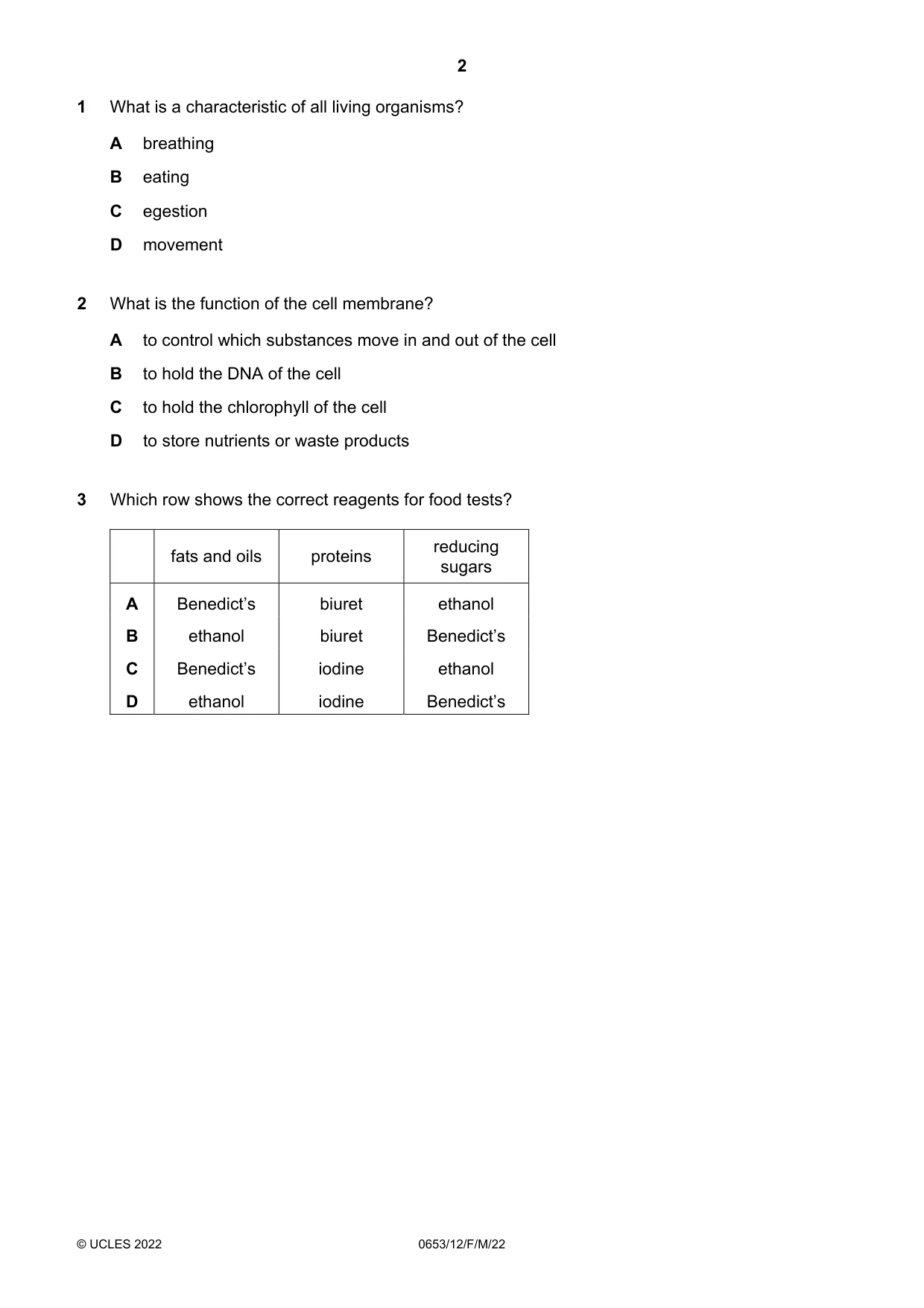 Cambridge IGCSE Science - Combined 0653 2022 Feb/March Paper 1 · Variant 2 question paper, page 2 of 16