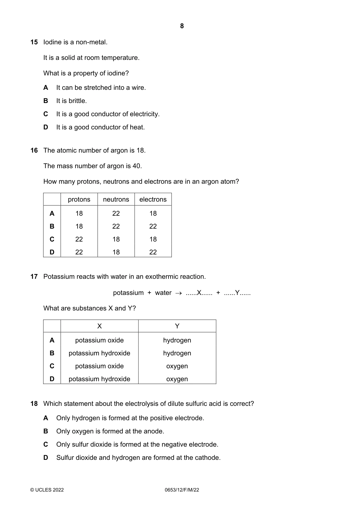 Cambridge IGCSE Science - Combined 0653 2022 Feb/March Paper 1 · Variant 2 question paper, page 8 of 16
