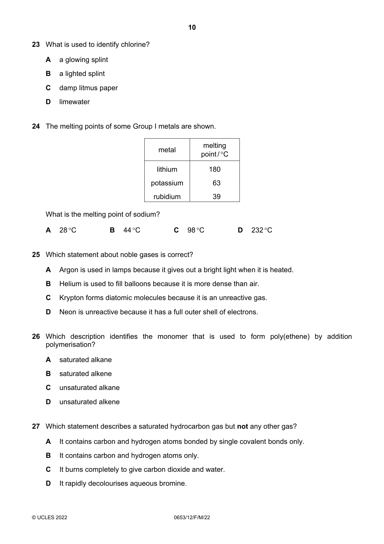 Cambridge IGCSE Science - Combined 0653 2022 Feb/March Paper 1 · Variant 2 question paper, page 10 of 16