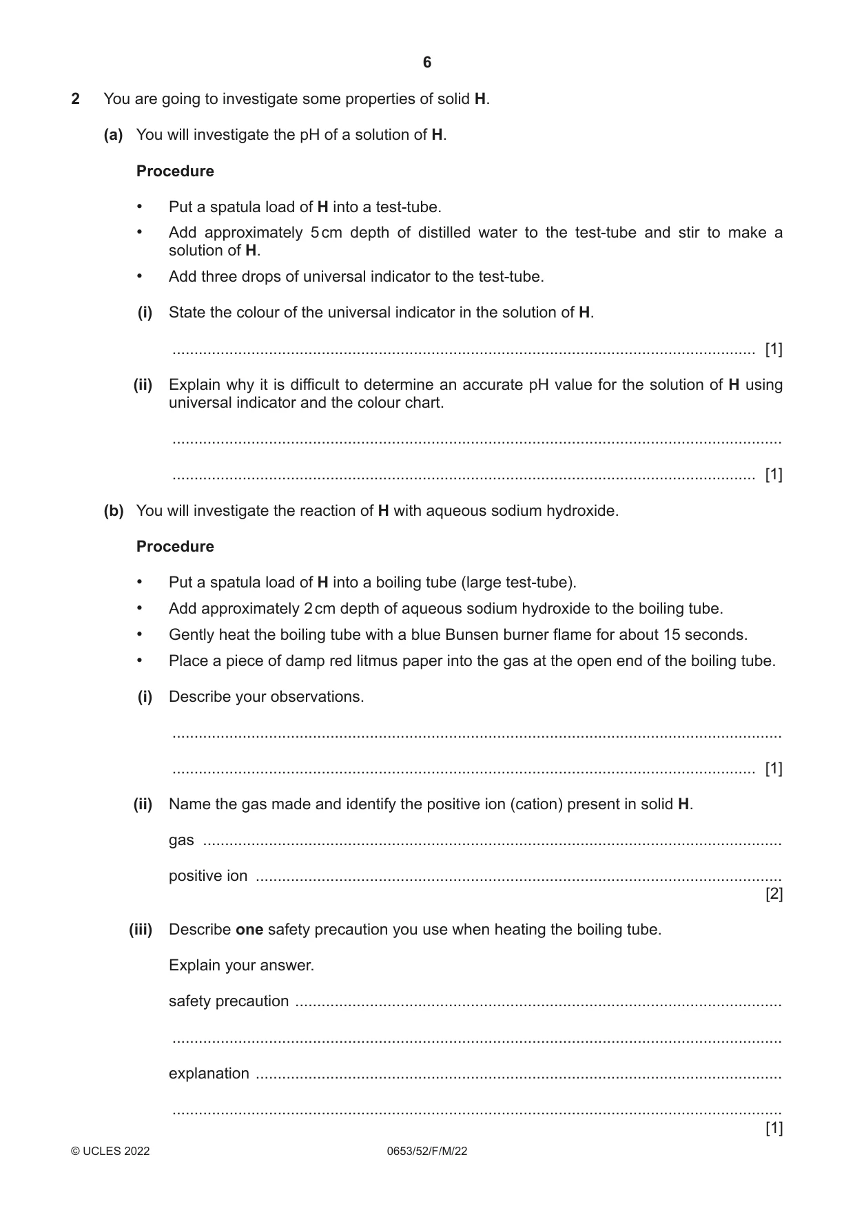 Cambridge IGCSE Science - Combined 0653 2022 Feb/March Paper 5 · Variant 2 question paper, page 6 of 16