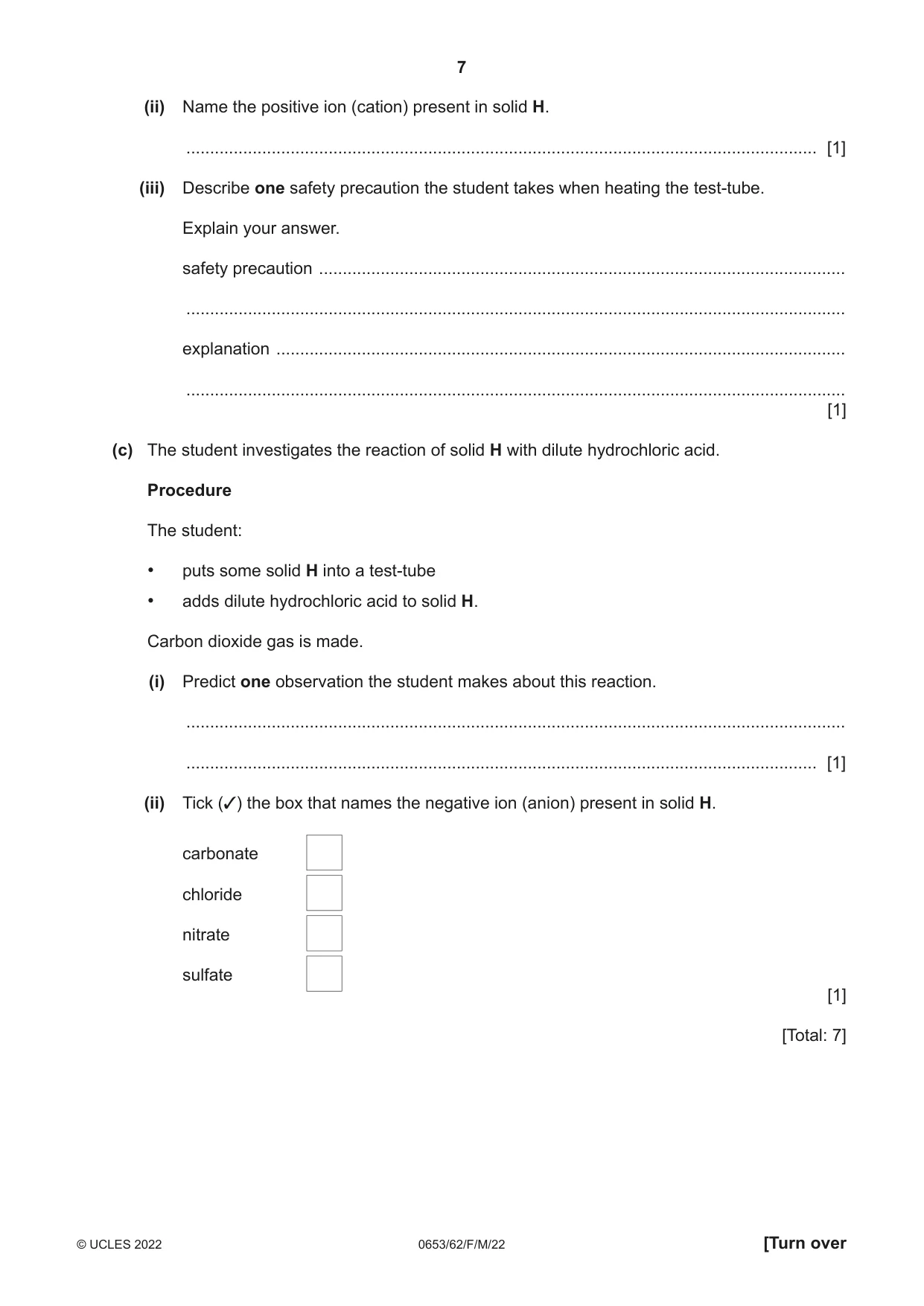 Cambridge IGCSE Science - Combined 0653 2022 Feb/March Paper 6 · Variant 2 question paper, page 7 of 12