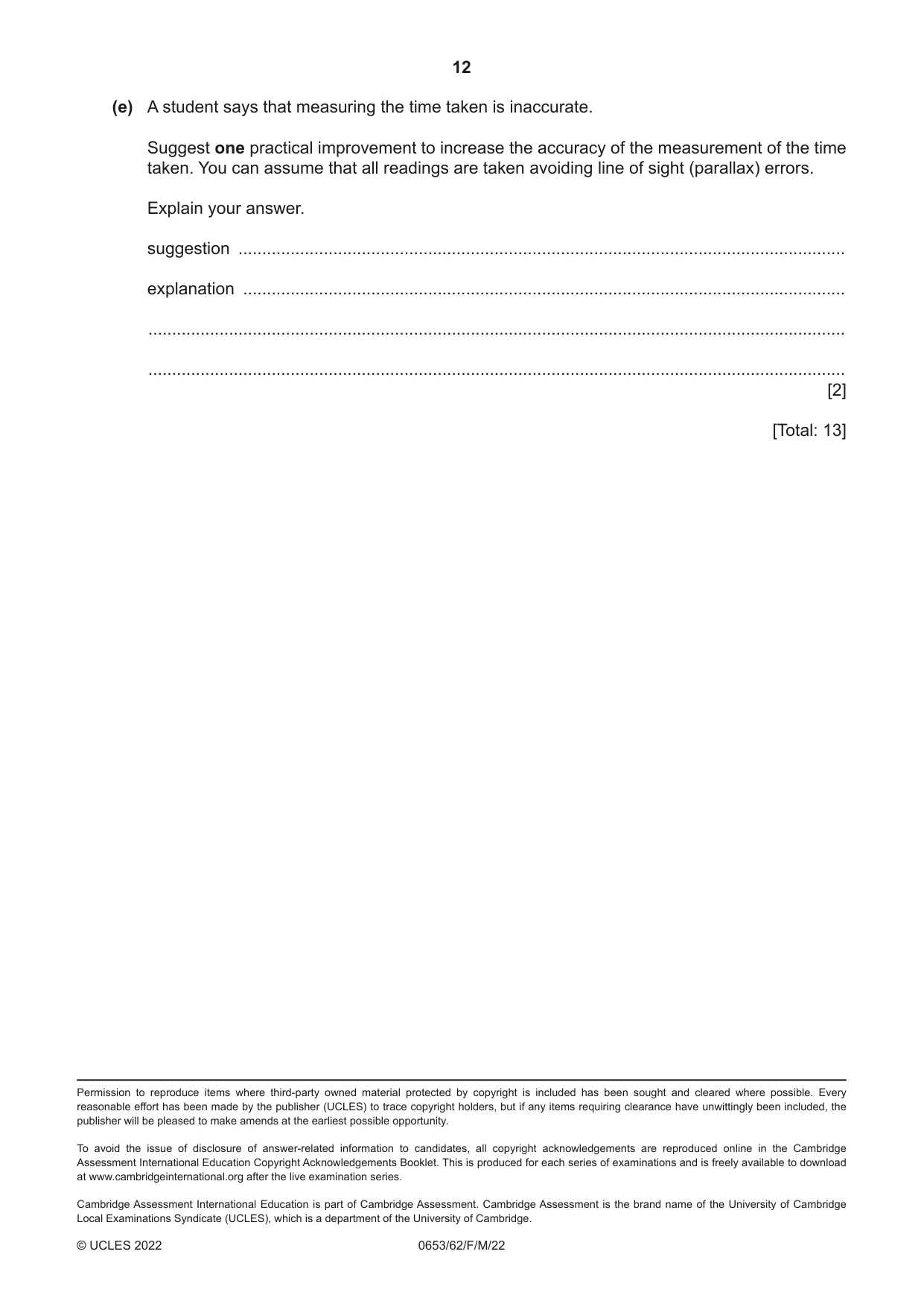 Cambridge IGCSE Science - Combined 0653 2022 Feb/March Paper 6 · Variant 2 question paper, page 12 of 12