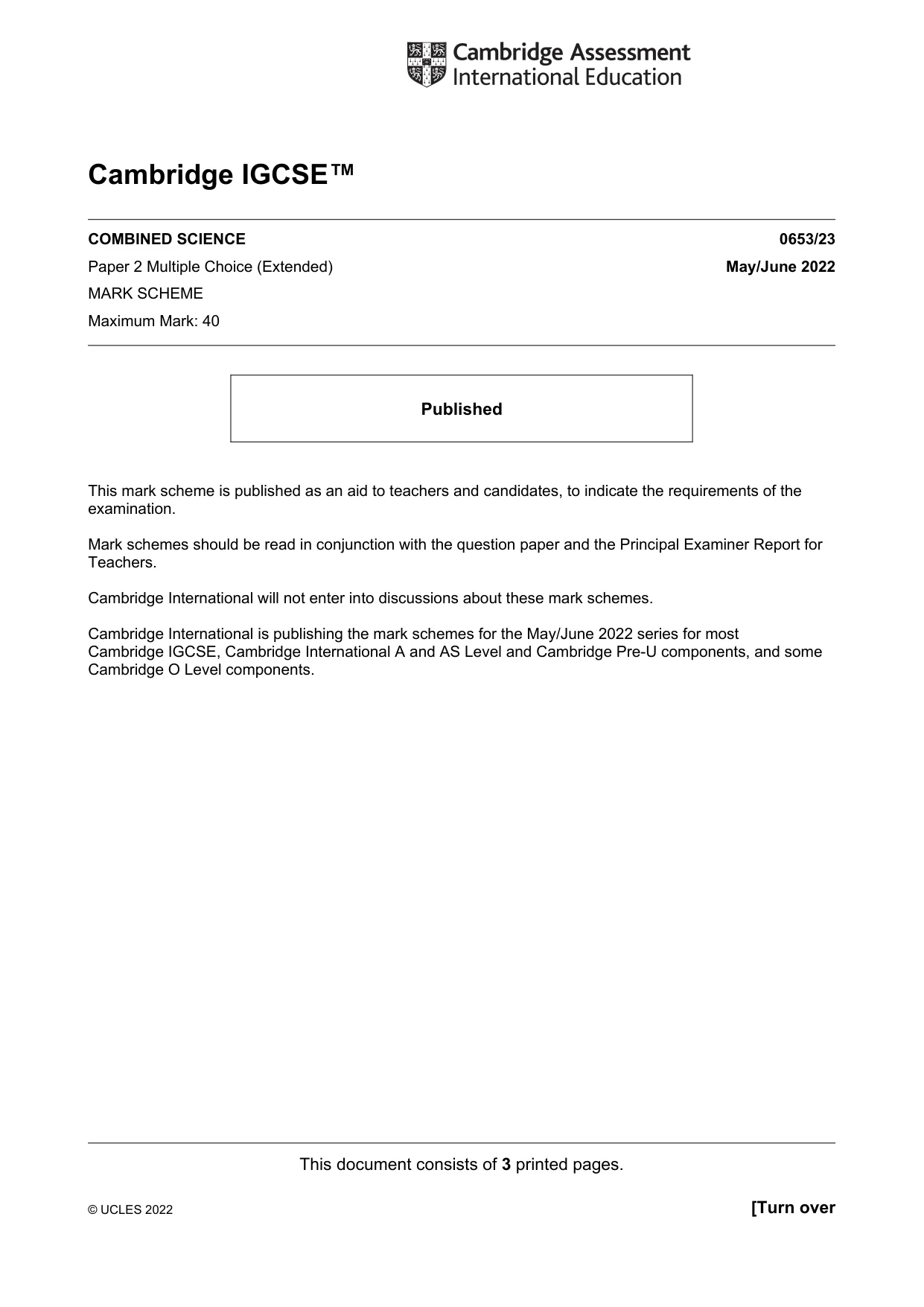 Mark scheme, page 1 of 3