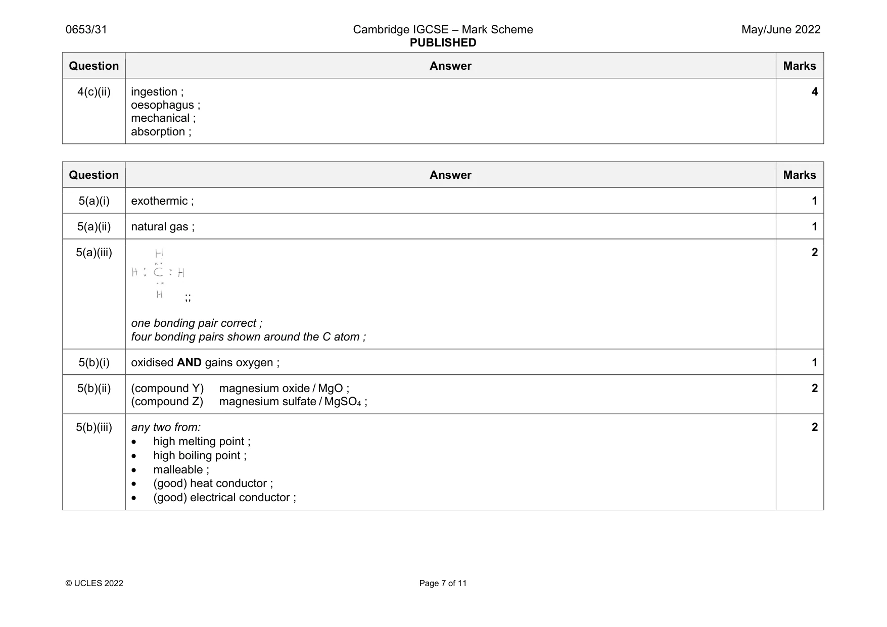 Mark scheme, page 7 of 11