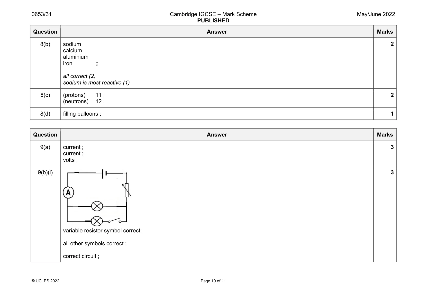 Mark scheme, page 10 of 11