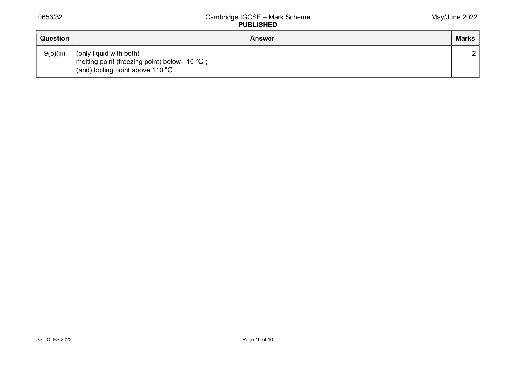 Mark scheme, page 10 of 10