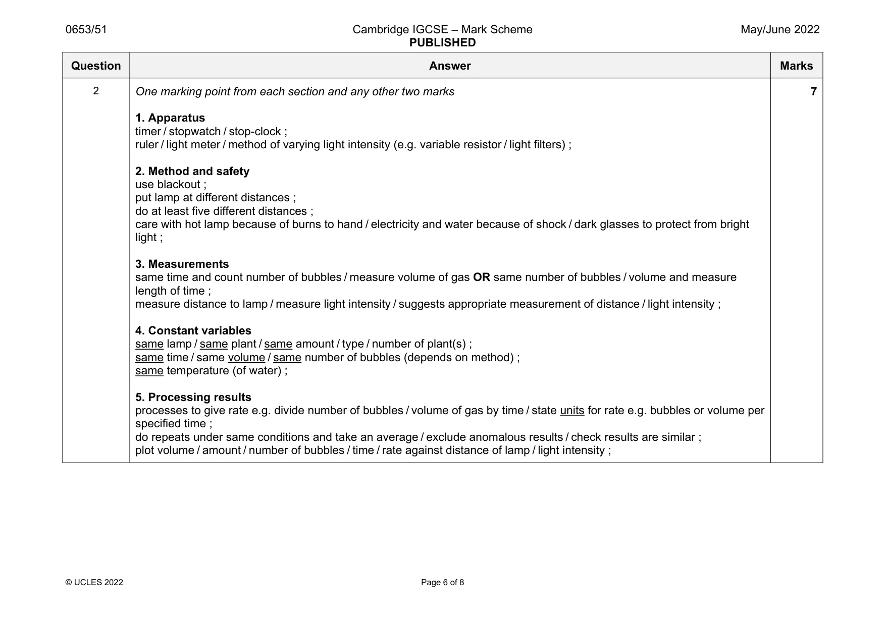 Mark scheme, page 6 of 8