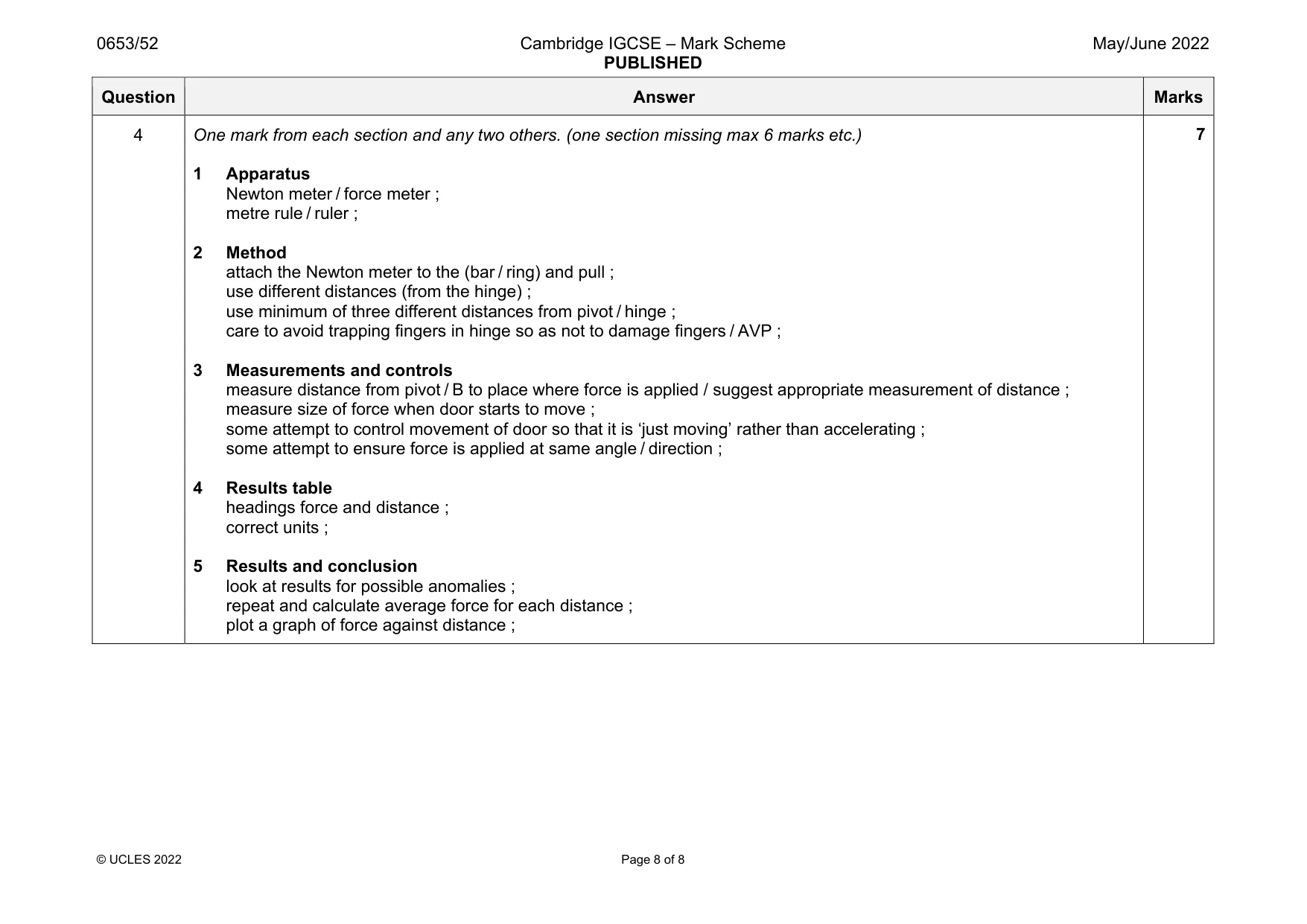 Mark scheme, page 8 of 8