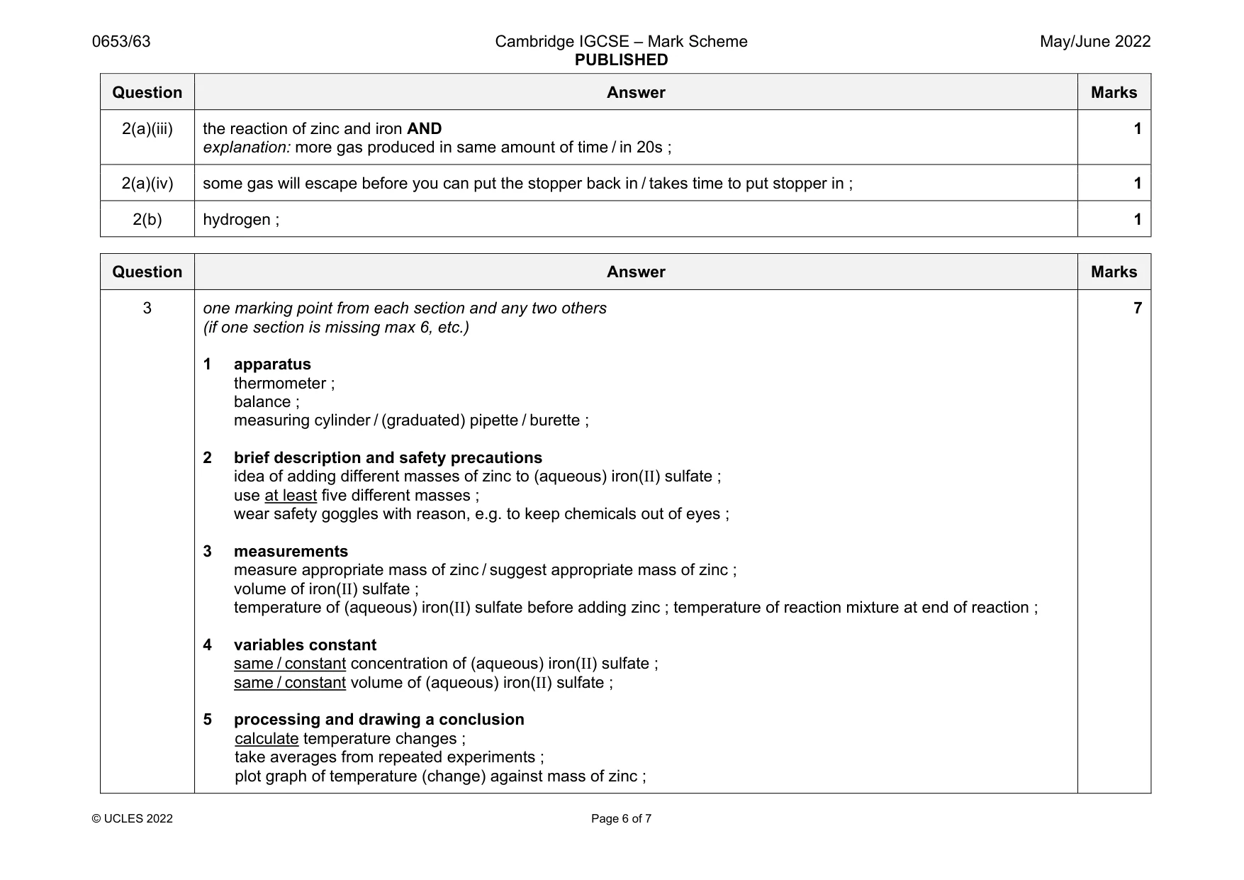 Mark scheme, page 6 of 7