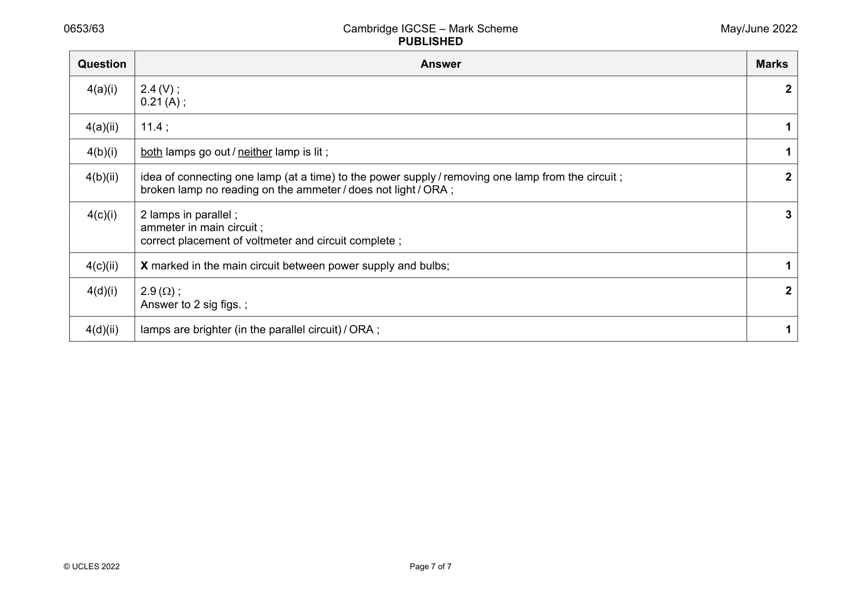 Mark scheme, page 7 of 7