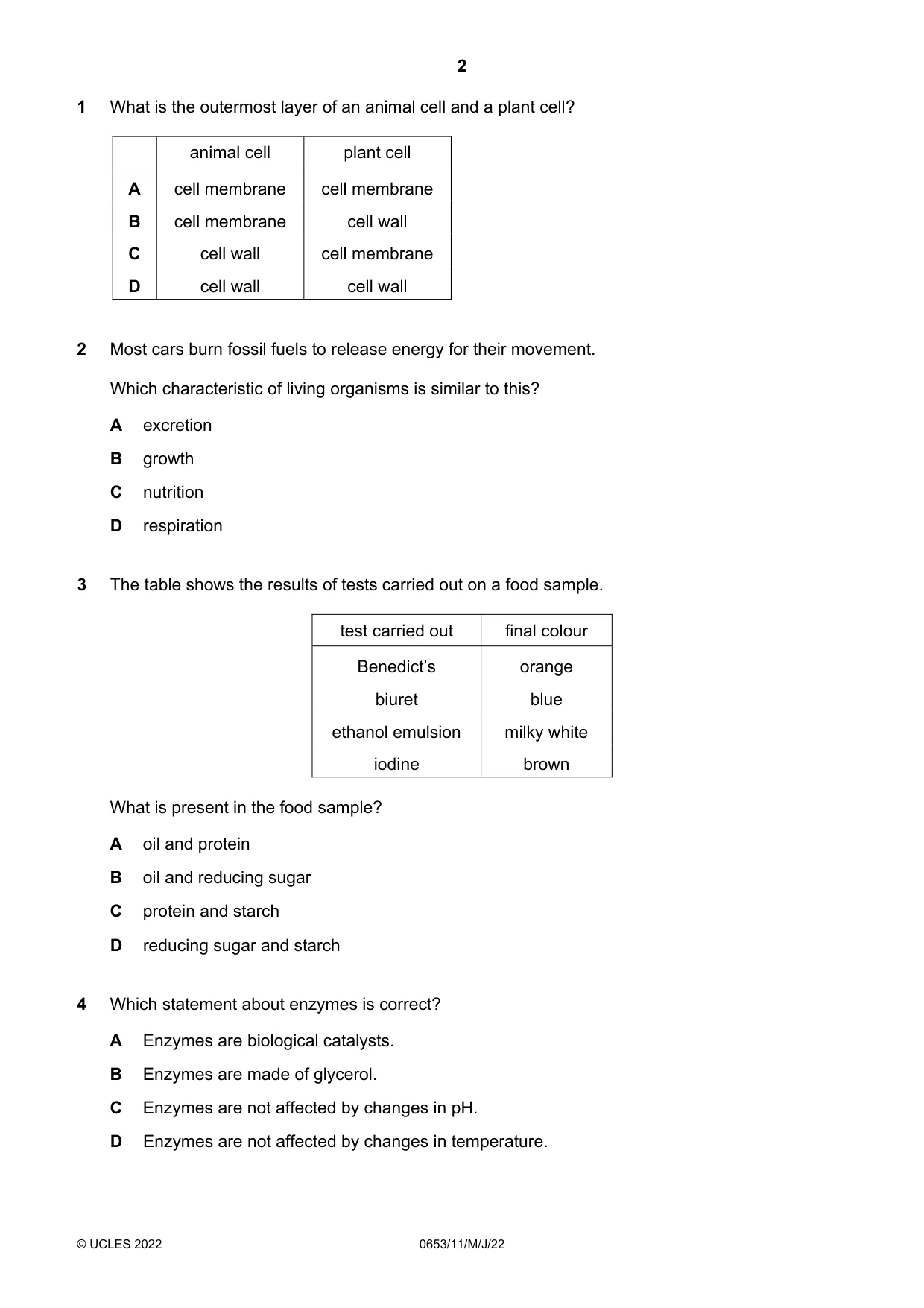 Cambridge IGCSE Science - Combined 0653 2022 May/June Paper 1 · Variant 1 question paper, page 2 of 16