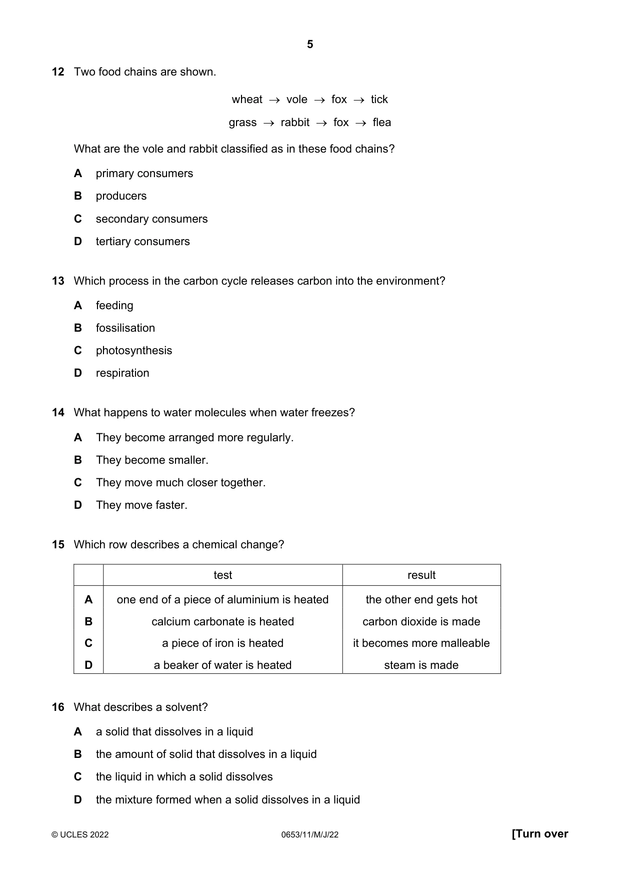 Cambridge IGCSE Science - Combined 0653 2022 May/June Paper 1 · Variant 1 question paper, page 5 of 16