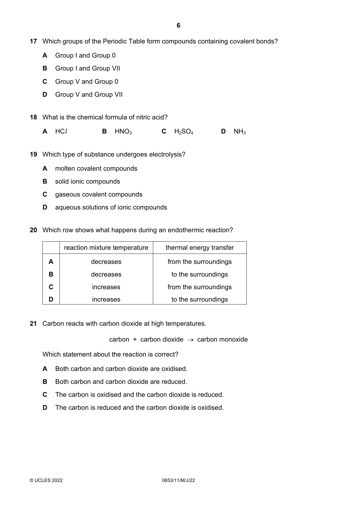 Cambridge IGCSE Science - Combined 0653 2022 May/June Paper 1 · Variant 1 question paper, page 6 of 16