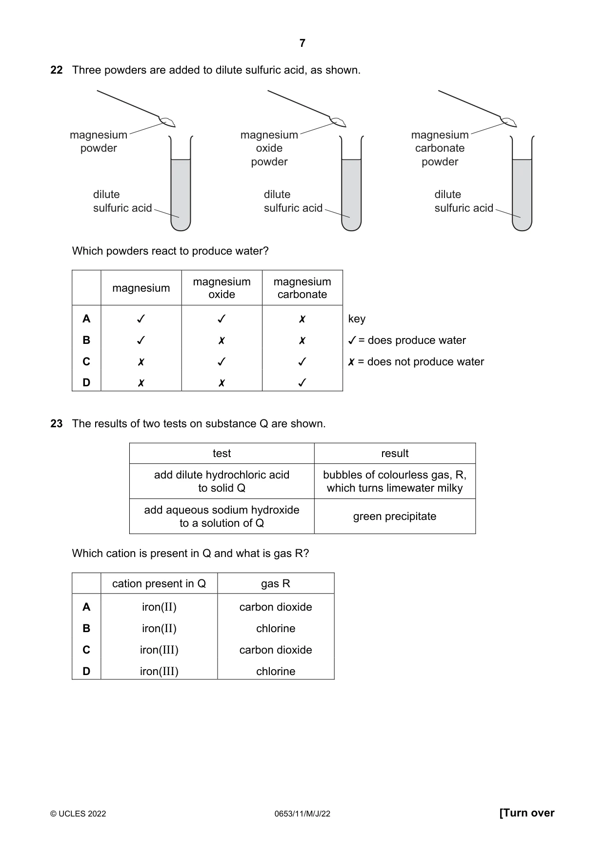 Cambridge IGCSE Science - Combined 0653 2022 May/June Paper 1 · Variant 1 question paper, page 7 of 16
