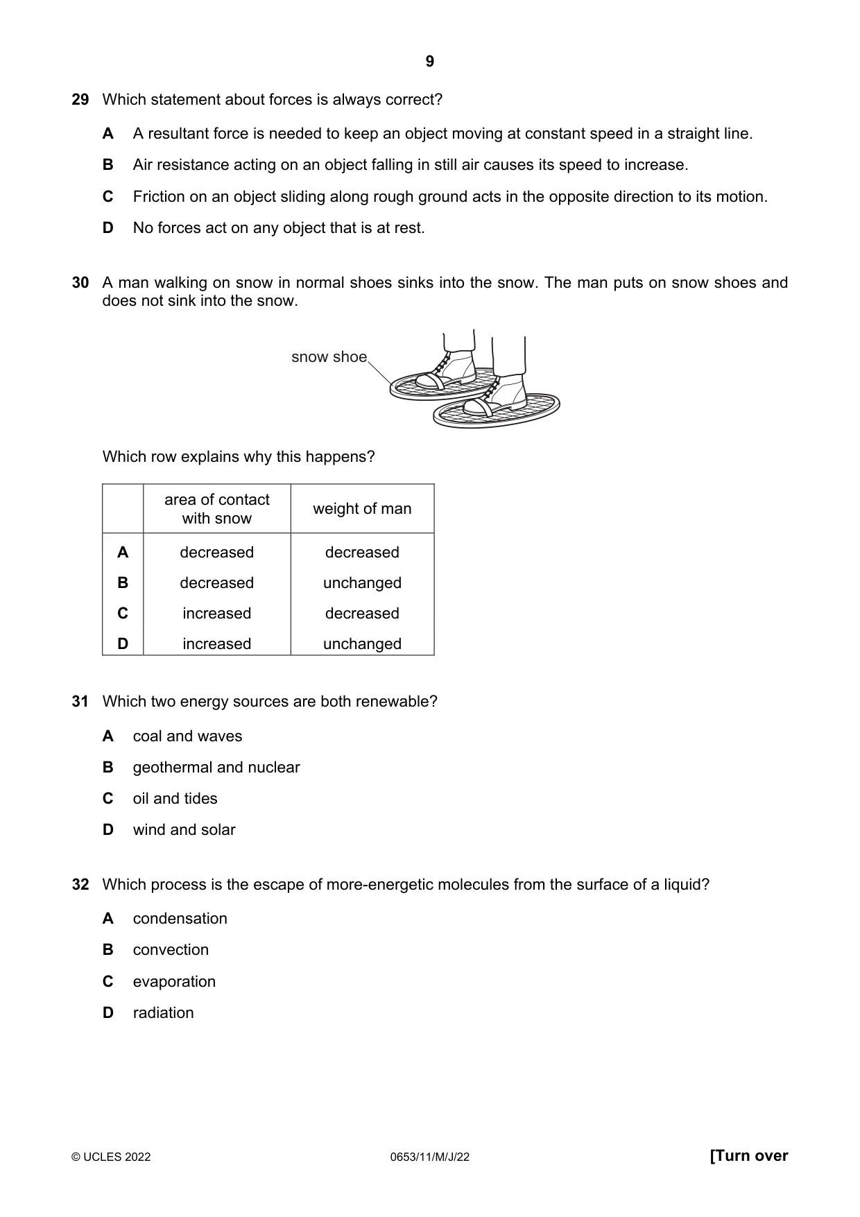 Cambridge IGCSE Science - Combined 0653 2022 May/June Paper 1 · Variant 1 question paper, page 9 of 16