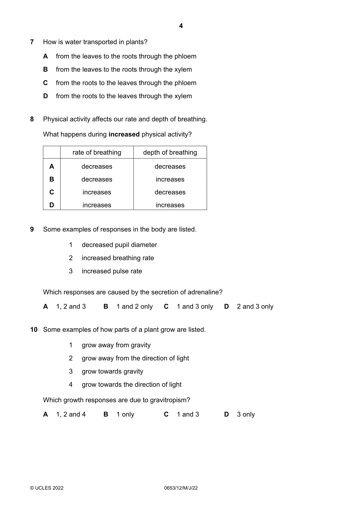 Cambridge IGCSE Science - Combined 0653 2022 May/June Paper 1 · Variant 2 question paper, page 4 of 16