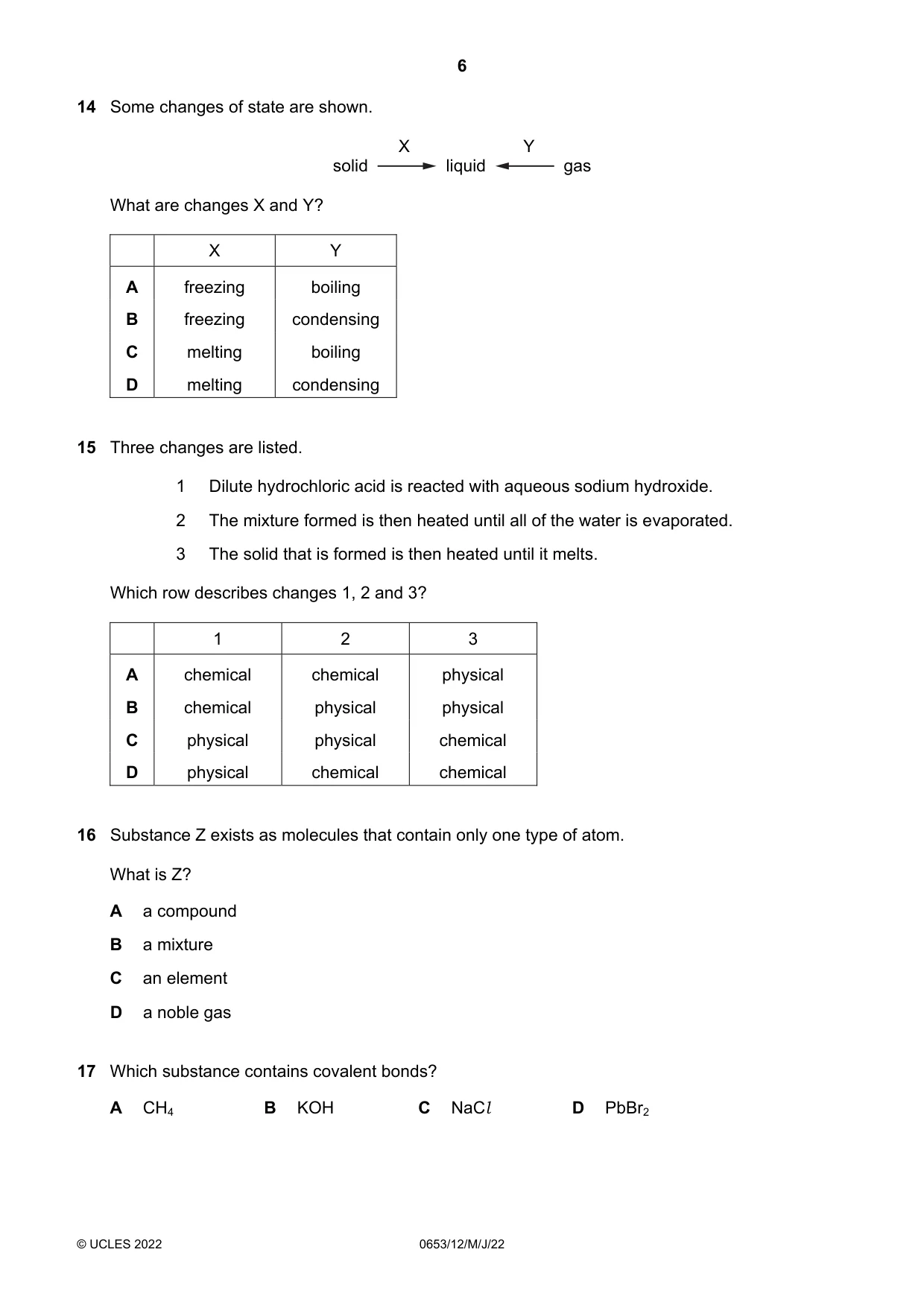 Cambridge IGCSE Science - Combined 0653 2022 May/June Paper 1 · Variant 2 question paper, page 6 of 16