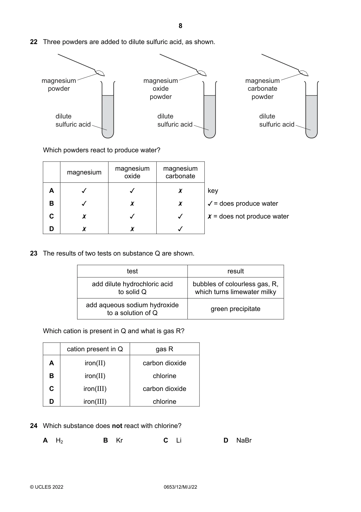Cambridge IGCSE Science - Combined 0653 2022 May/June Paper 1 · Variant 2 question paper, page 8 of 16