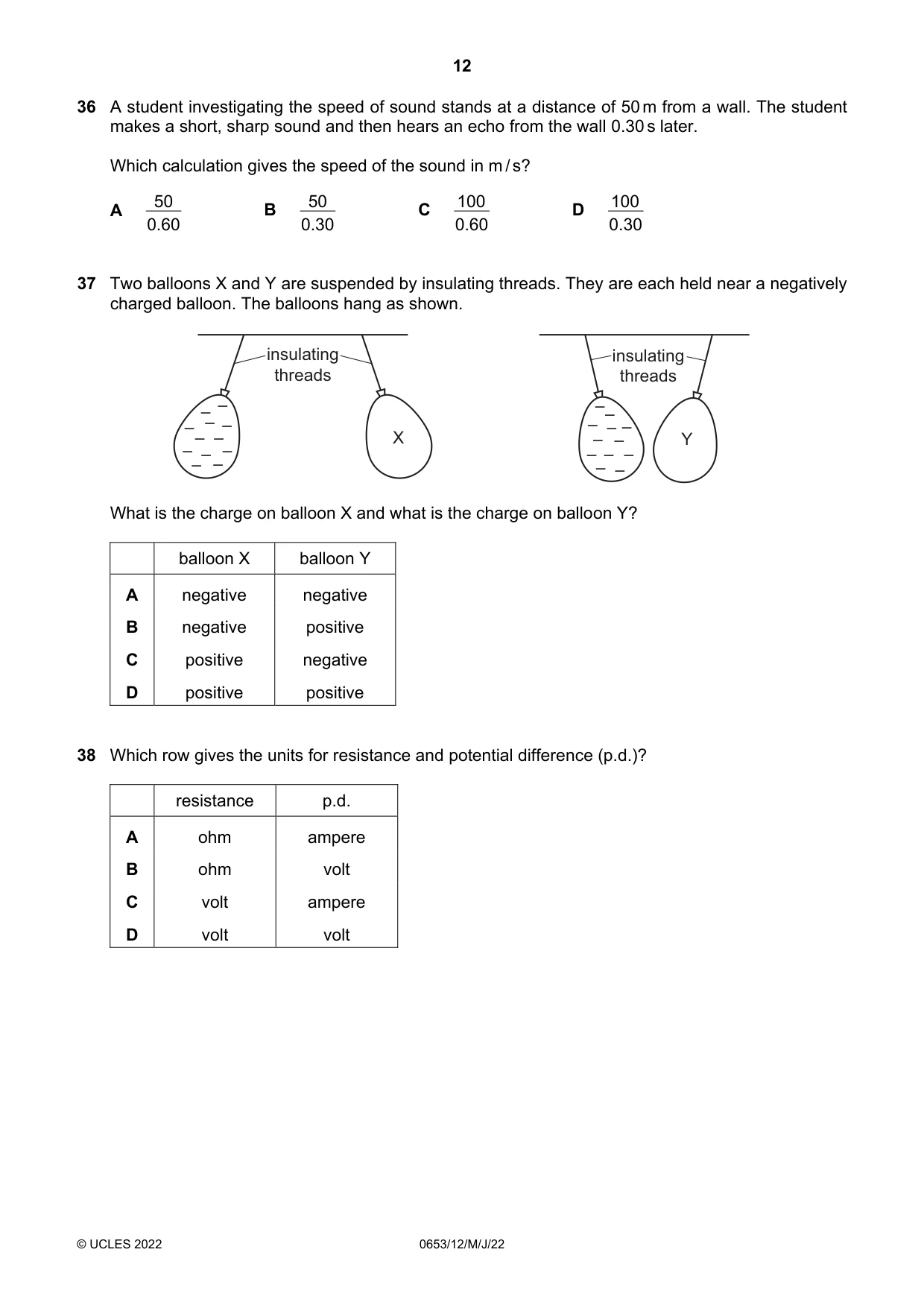 Cambridge IGCSE Science - Combined 0653 2022 May/June Paper 1 · Variant 2 question paper, page 12 of 16