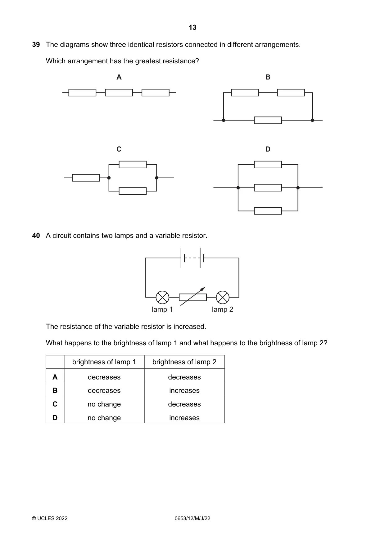 Cambridge IGCSE Science - Combined 0653 2022 May/June Paper 1 · Variant 2 question paper, page 13 of 16