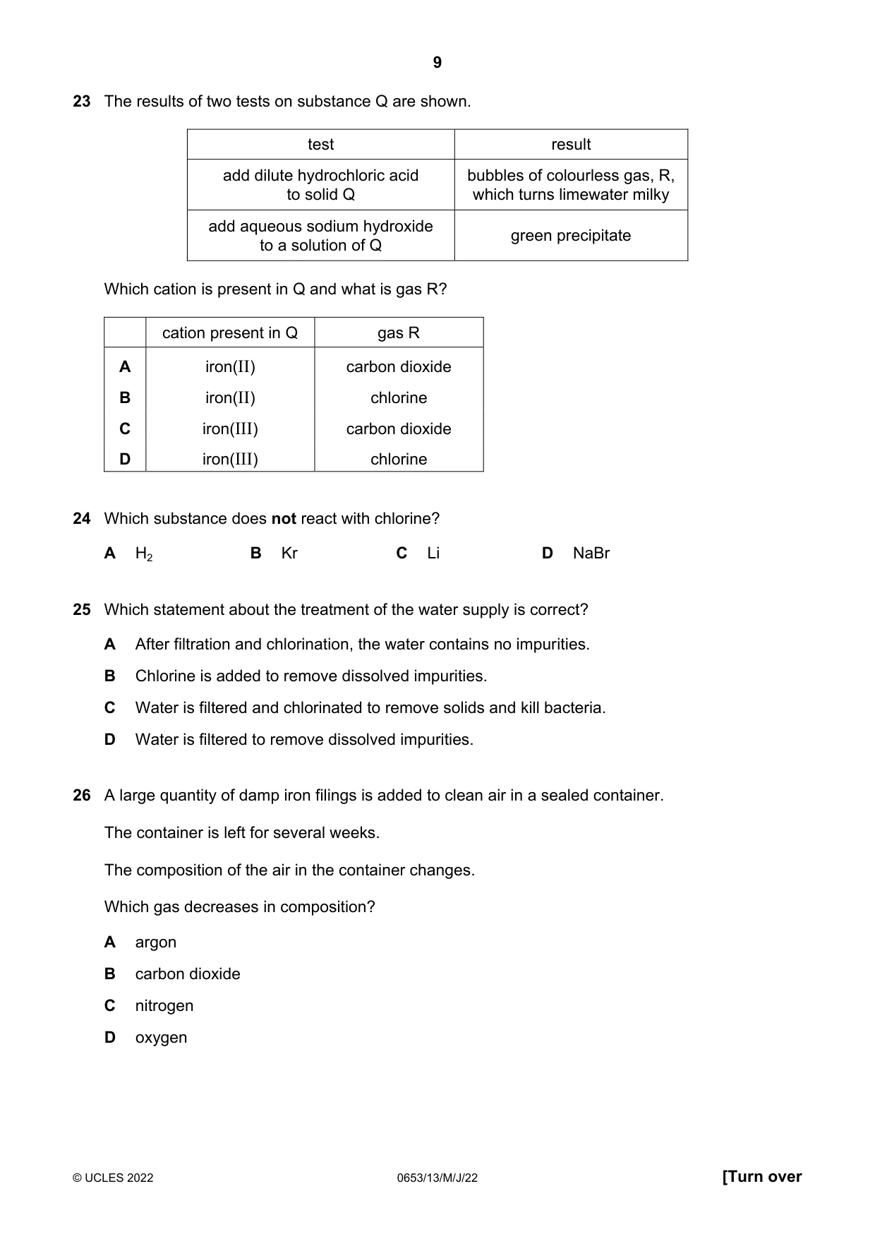 Cambridge IGCSE Science - Combined 0653 2022 May/June Paper 1 · Variant 3 question paper, page 9 of 16