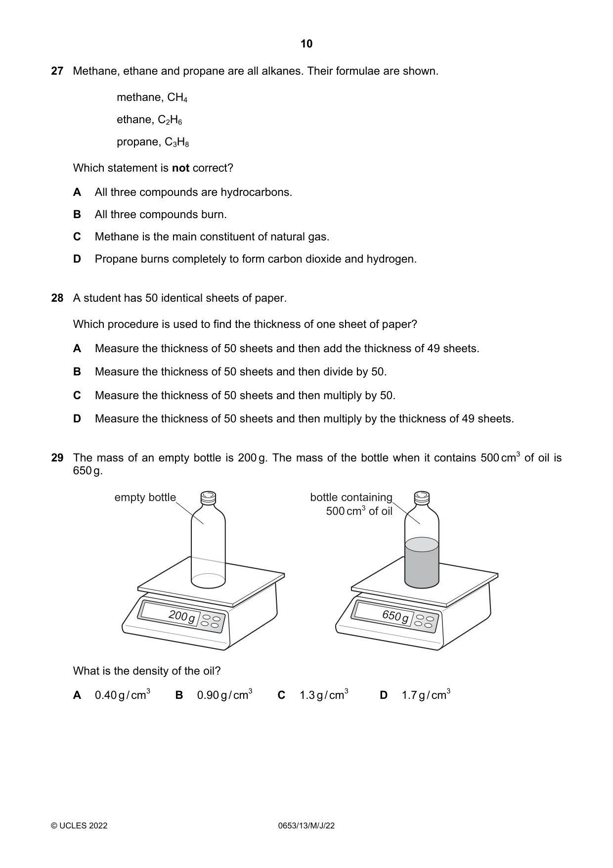 Cambridge IGCSE Science - Combined 0653 2022 May/June Paper 1 · Variant 3 question paper, page 10 of 16