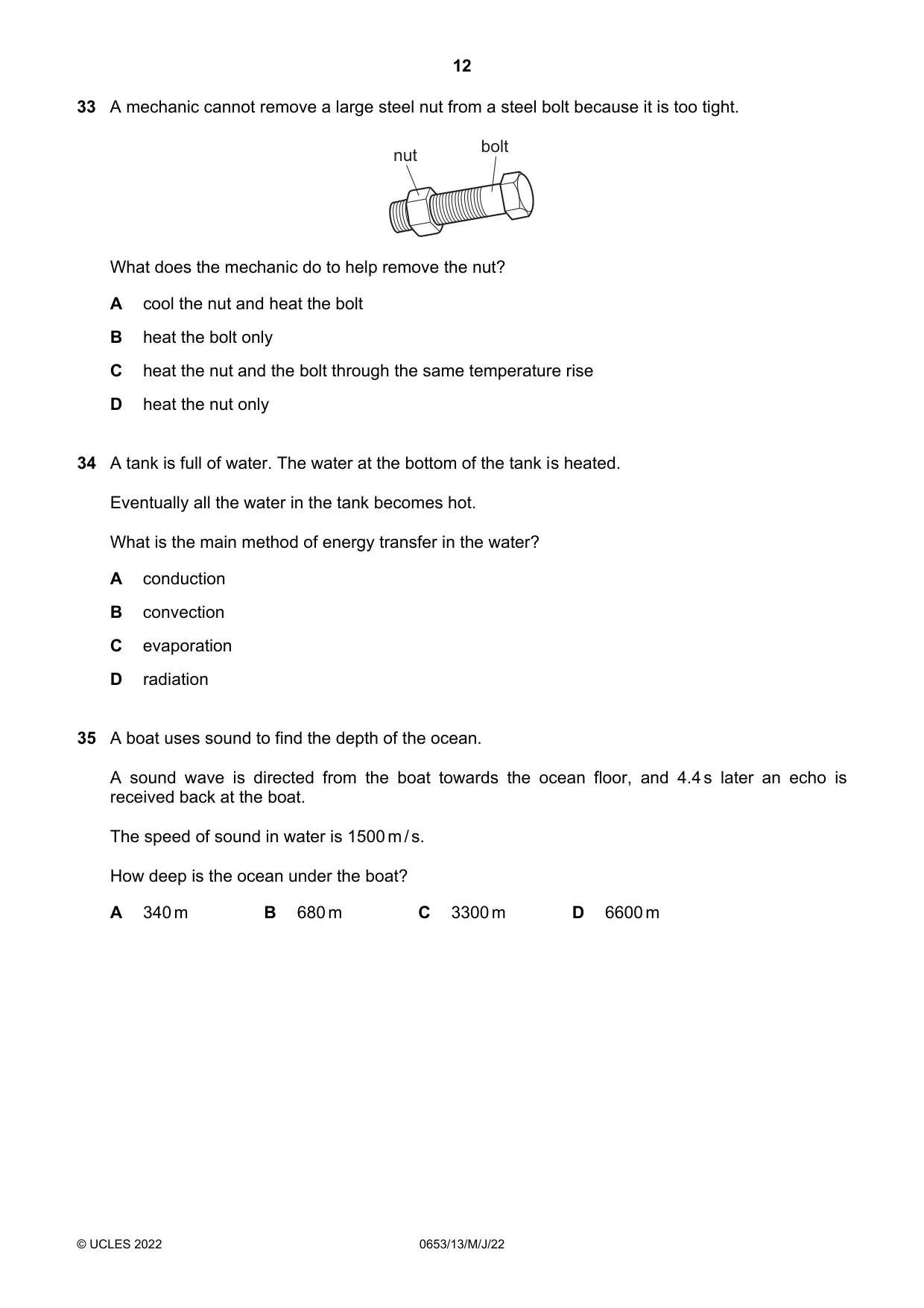 Cambridge IGCSE Science - Combined 0653 2022 May/June Paper 1 · Variant 3 question paper, page 12 of 16