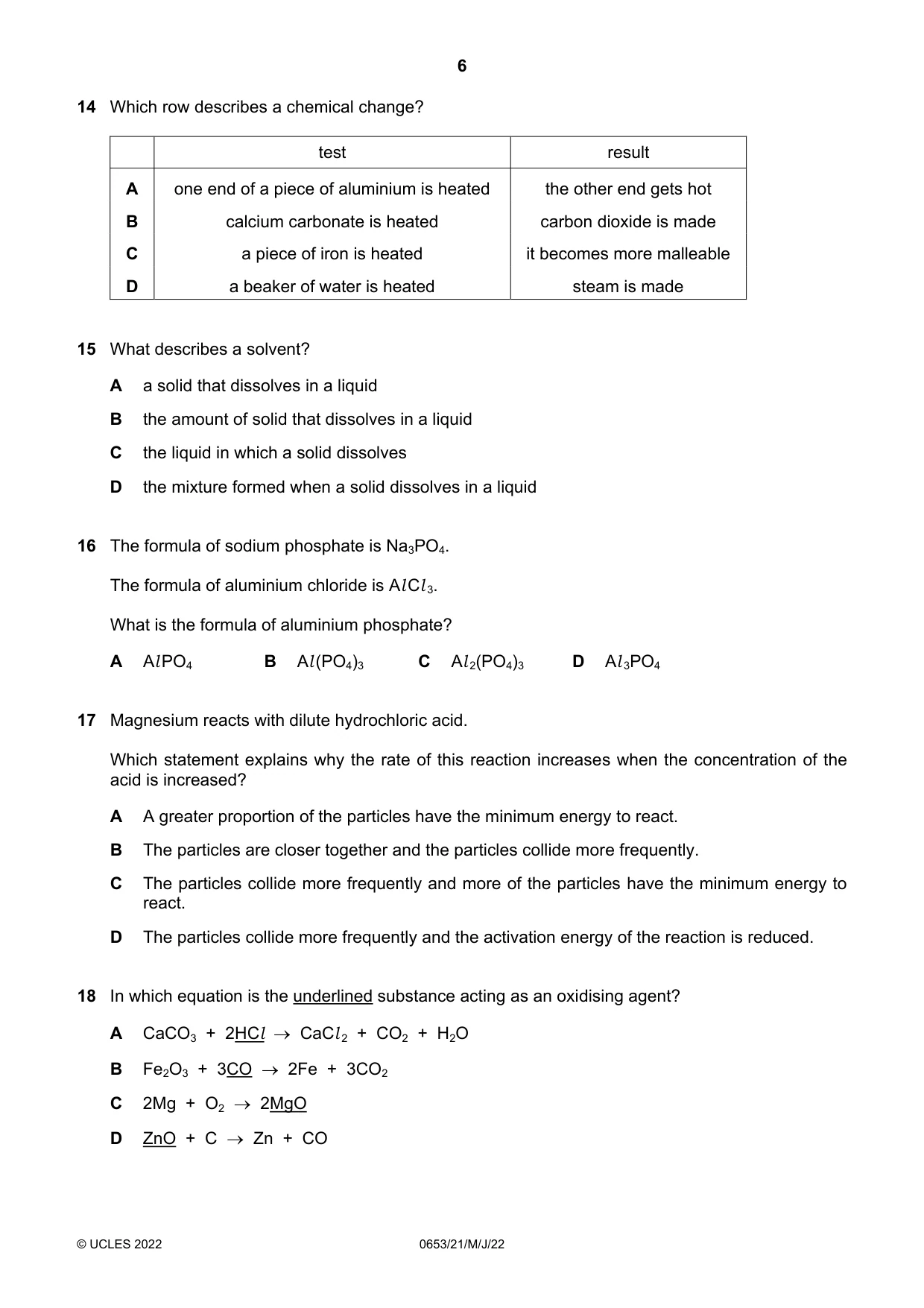 Cambridge IGCSE Science - Combined 0653 2022 May/June Paper 2 · Variant 1 question paper, page 6 of 16