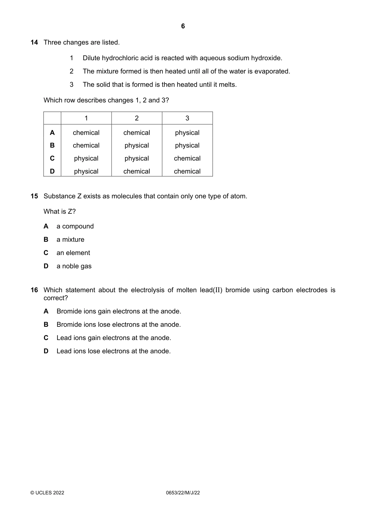 Cambridge IGCSE Science - Combined 0653 2022 May/June Paper 2 · Variant 2 question paper, page 6 of 16