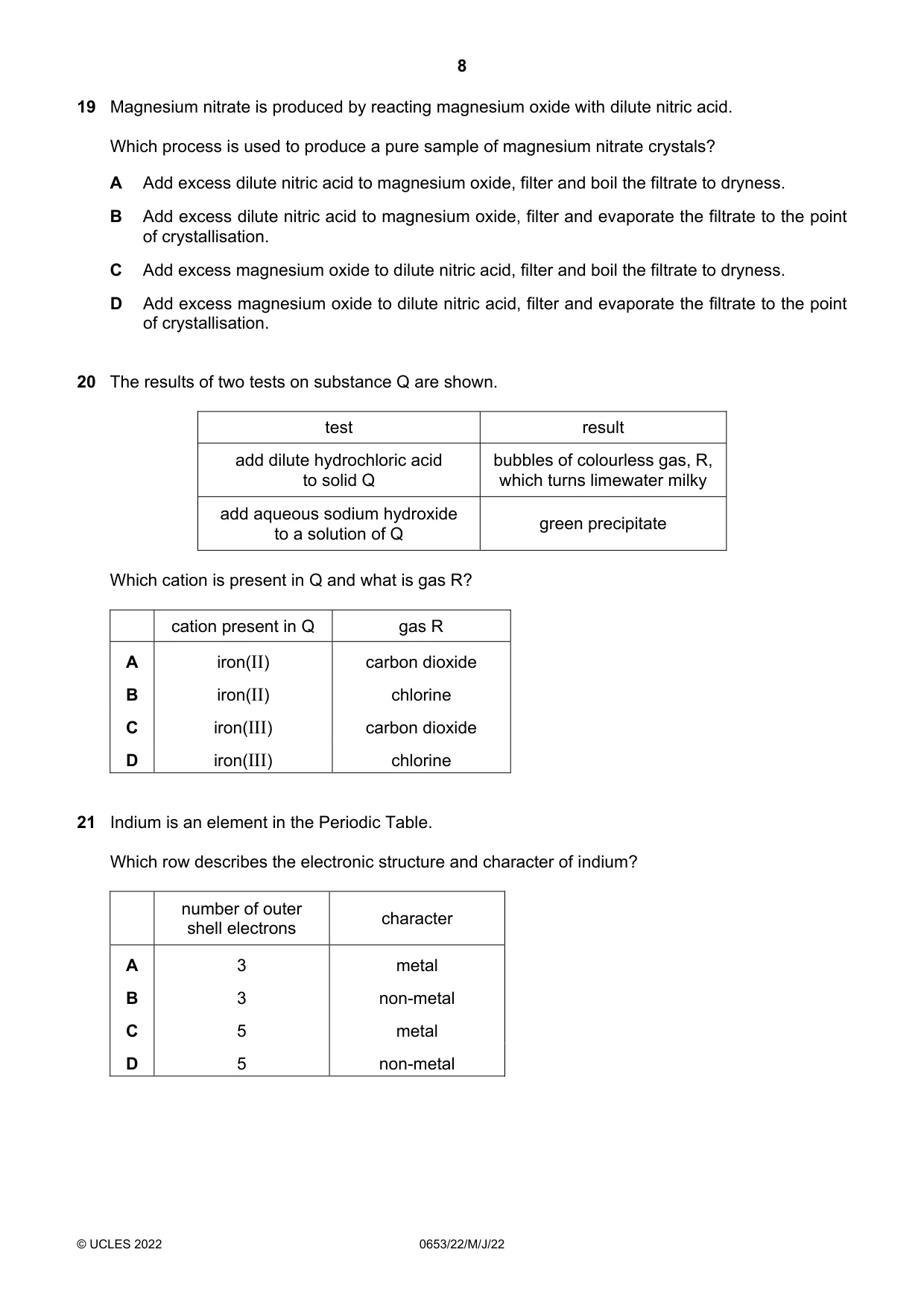 Cambridge IGCSE Science - Combined 0653 2022 May/June Paper 2 · Variant 2 question paper, page 8 of 16