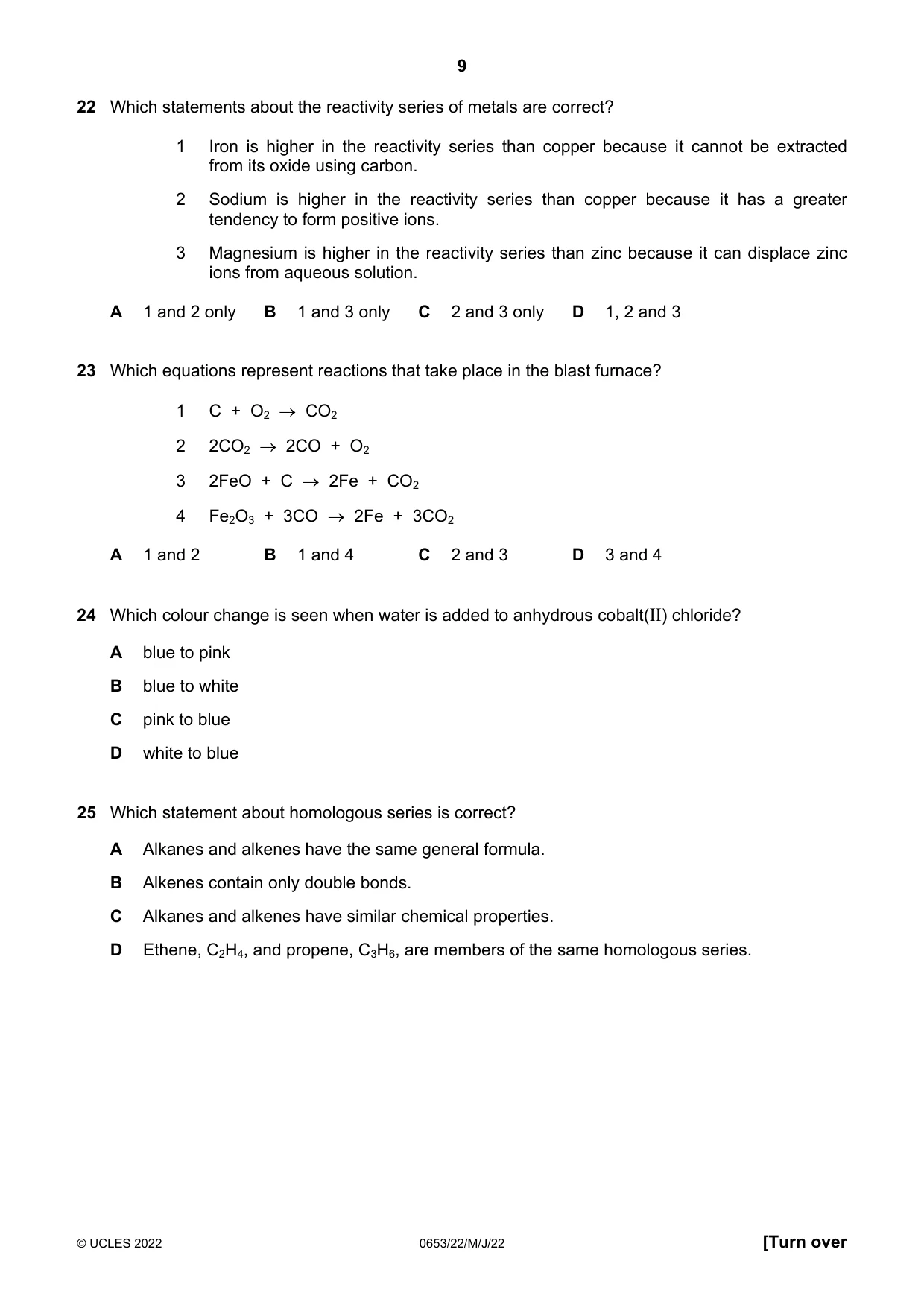 Cambridge IGCSE Science - Combined 0653 2022 May/June Paper 2 · Variant 2 question paper, page 9 of 16