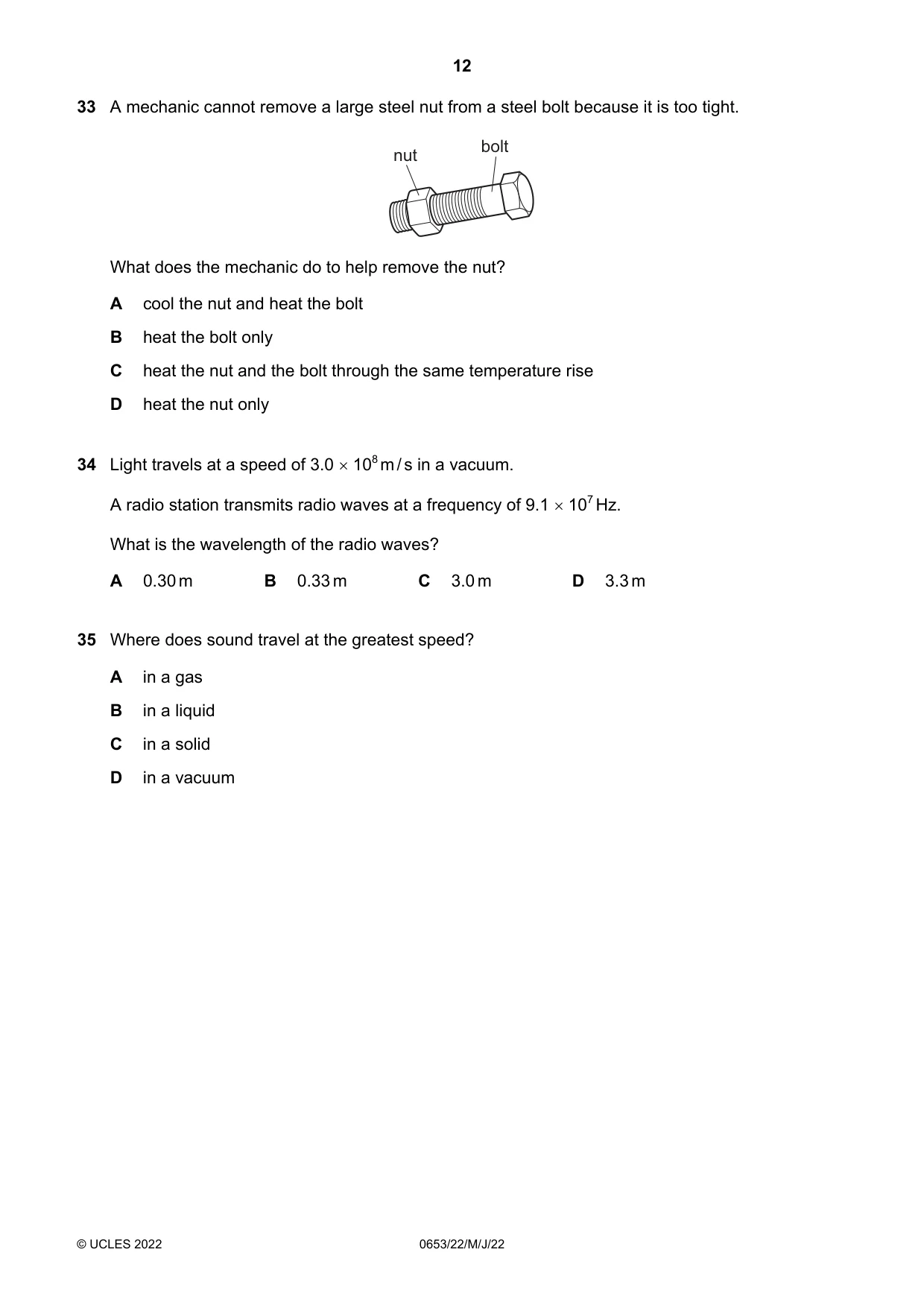 Cambridge IGCSE Science - Combined 0653 2022 May/June Paper 2 · Variant 2 question paper, page 12 of 16
