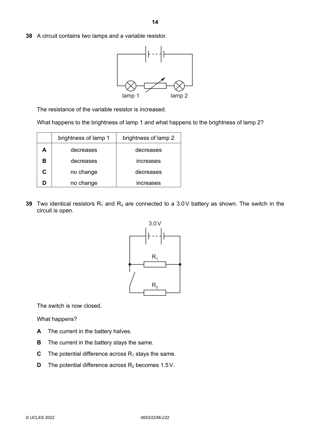 Cambridge IGCSE Science - Combined 0653 2022 May/June Paper 2 · Variant 2 question paper, page 14 of 16