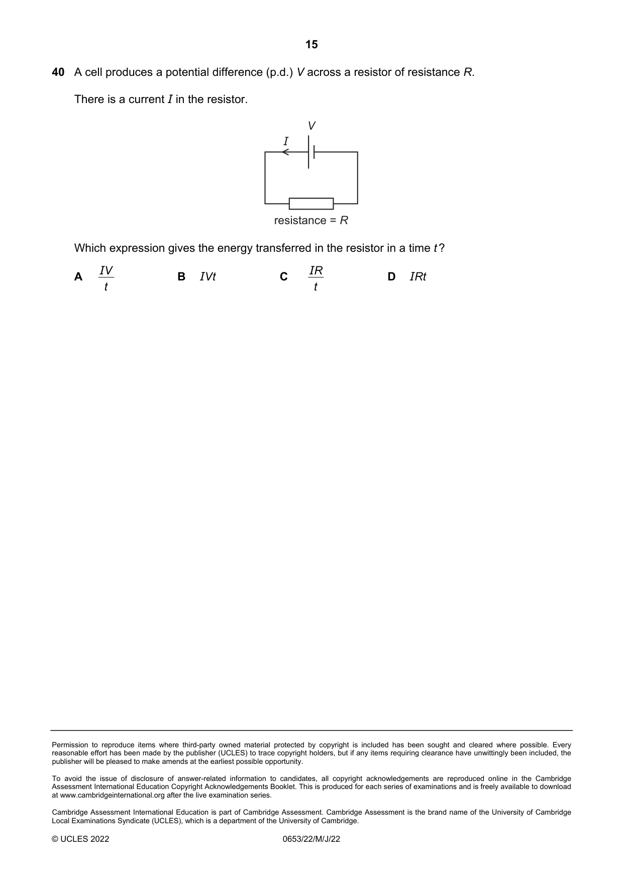Cambridge IGCSE Science - Combined 0653 2022 May/June Paper 2 · Variant 2 question paper, page 15 of 16